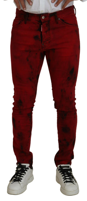 Rote, hautenge Jeans aus Baumwolle mit Batikmuster für Herren