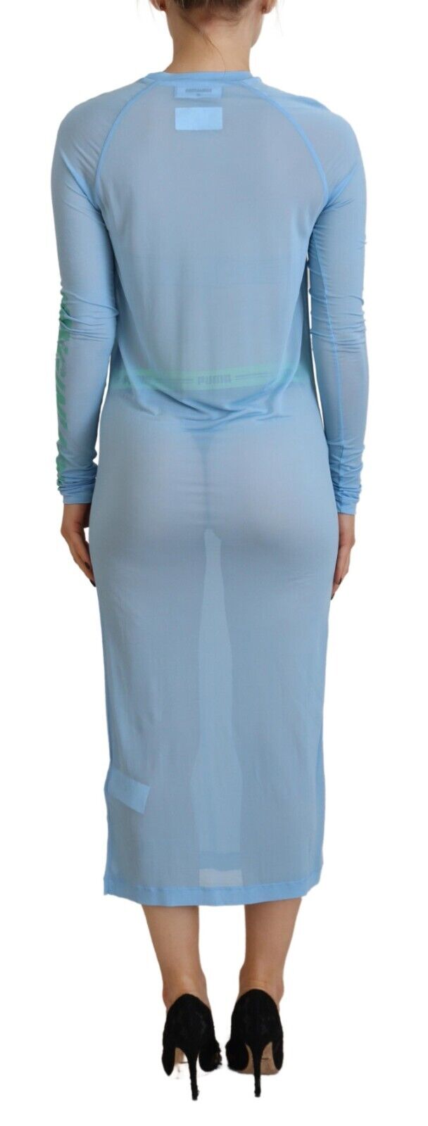 Blaues, bedrucktes Viskose-Überwurfkleid mit langen Ärmeln