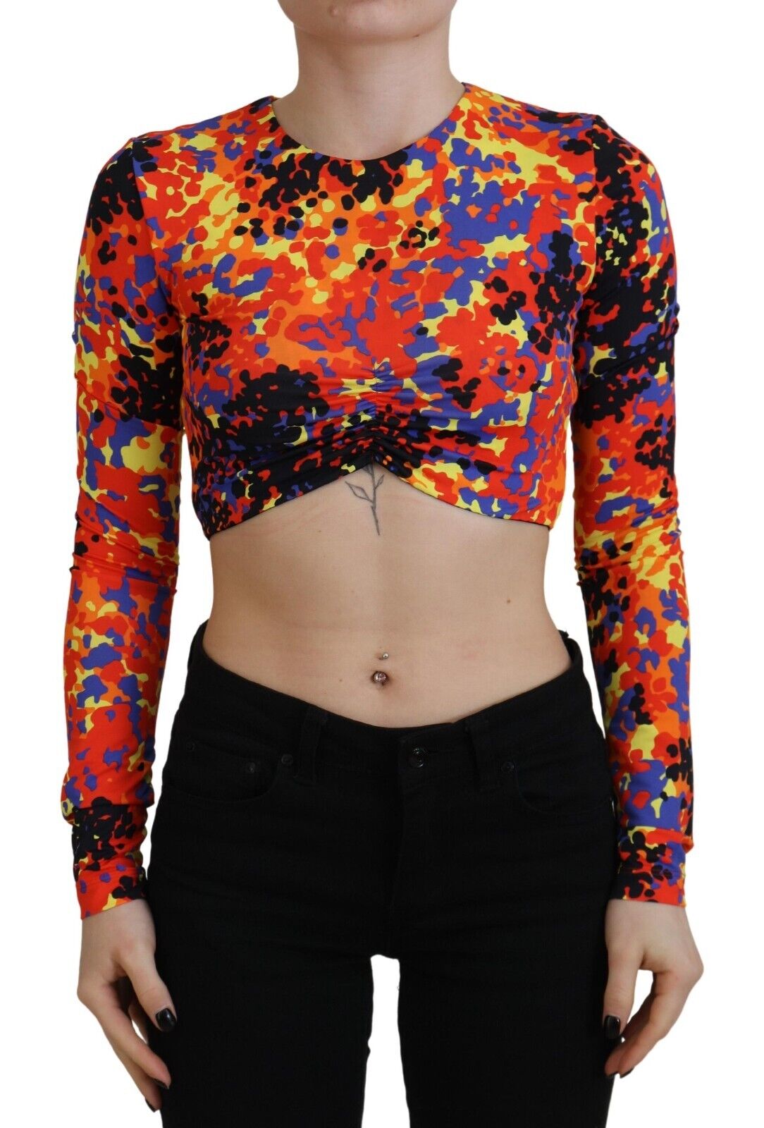 Mehrfarbiges Camisole-Bluse-Oberteil mit langen Ärmeln