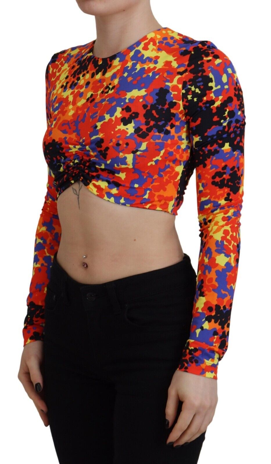 Mehrfarbiges Camisole-Bluse-Oberteil mit langen Ärmeln