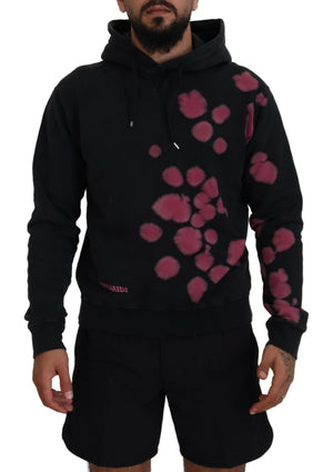 Schwarzer Kapuzenpullover aus Baumwolle mit Batikmuster