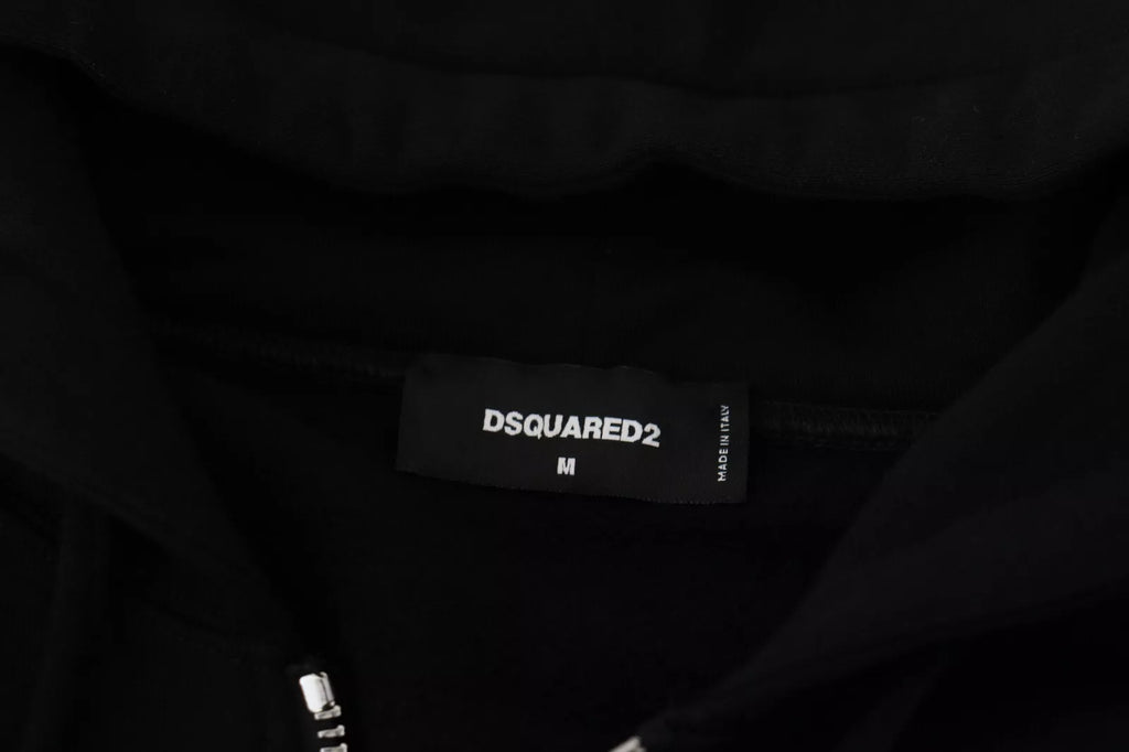 Schwarzer Kapuzenpullover mit durchgehendem Reißverschluss und bedruckten Ärmeln