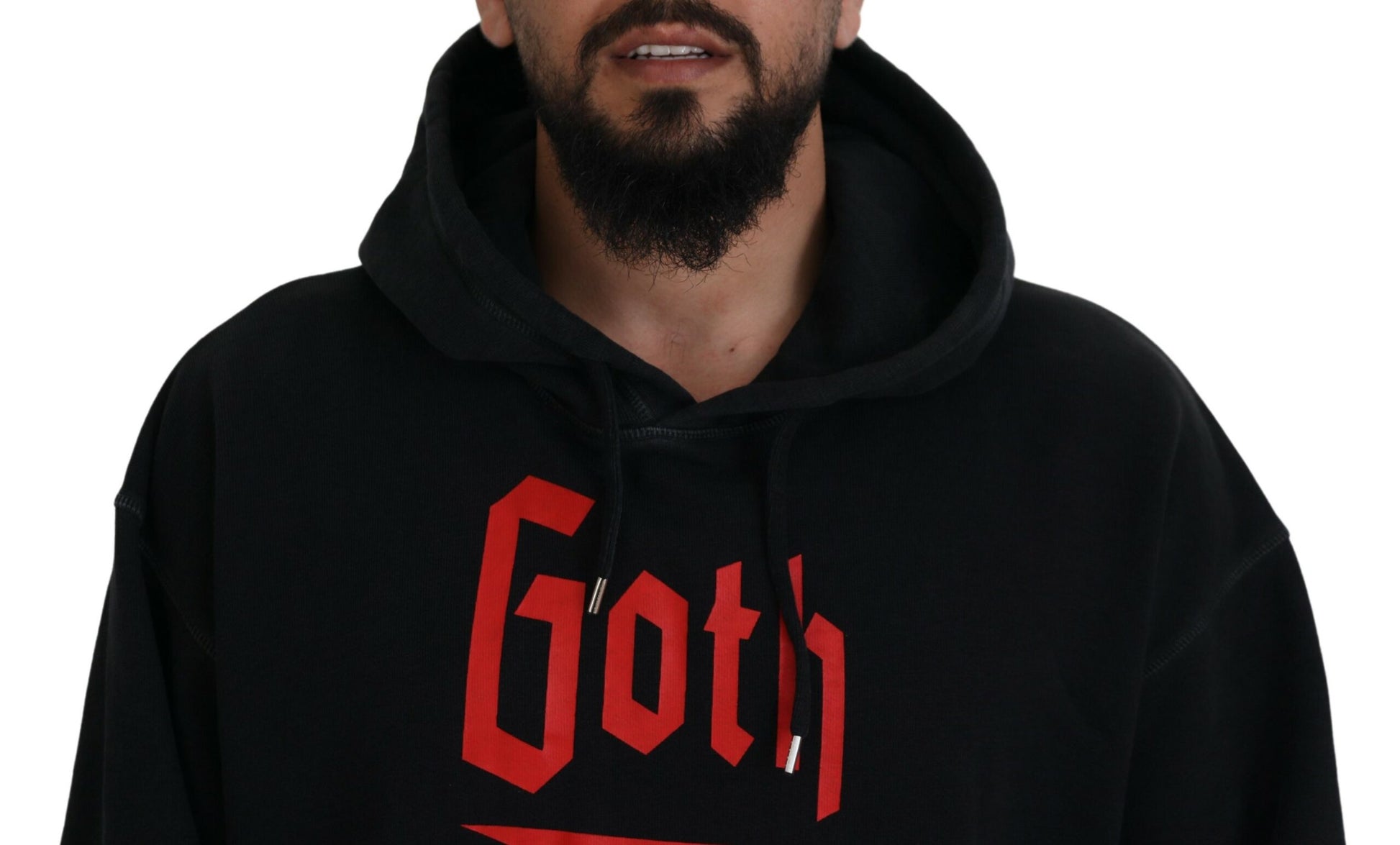Schwarzer Baumwollpullover mit Kapuze und Aufdruck für Herren