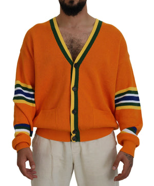 Orangefarbener Herren-Cardigan aus Baumwolle mit langen Ärmeln