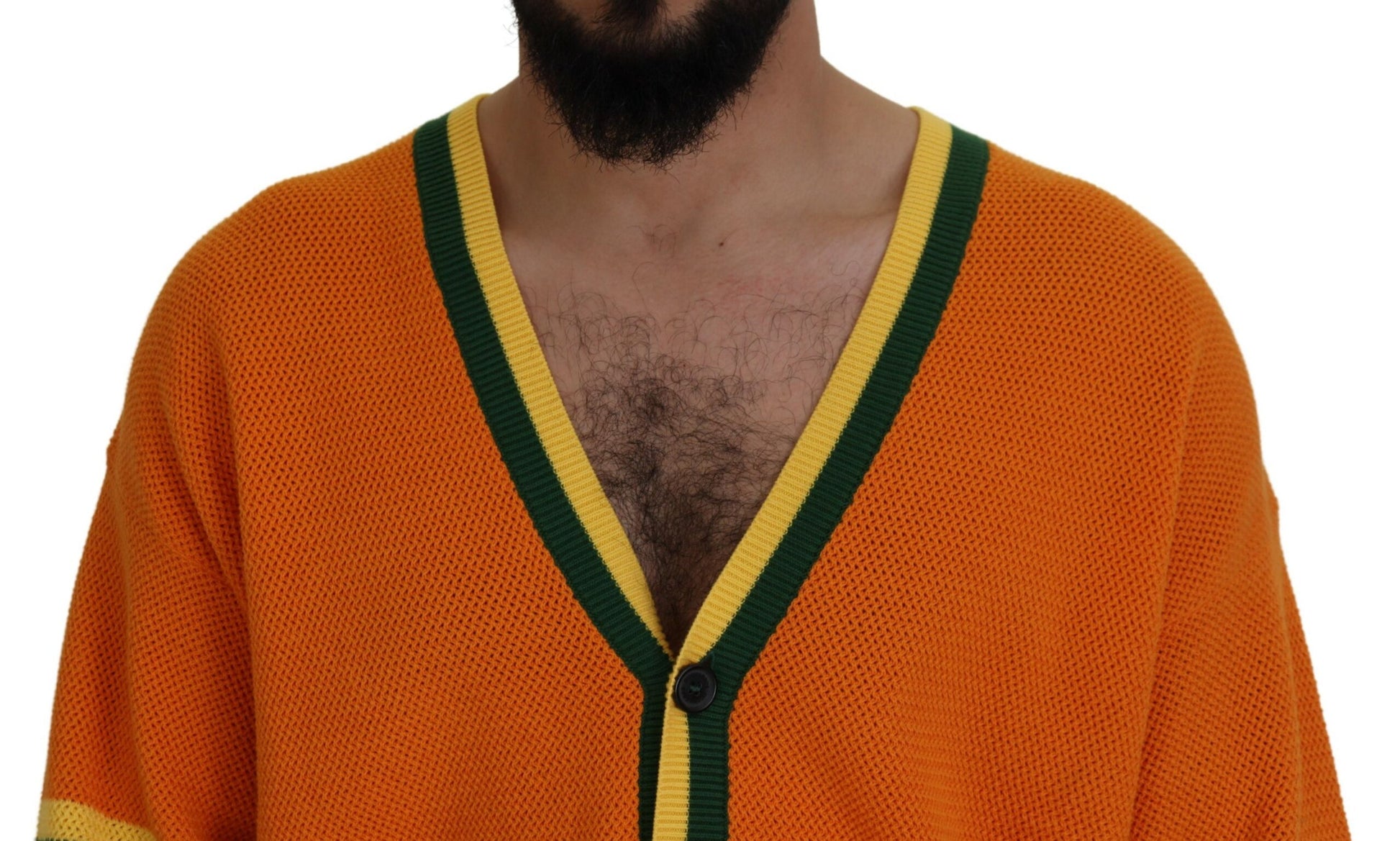 Orangefarbener Herren-Cardigan aus Baumwolle mit langen Ärmeln
