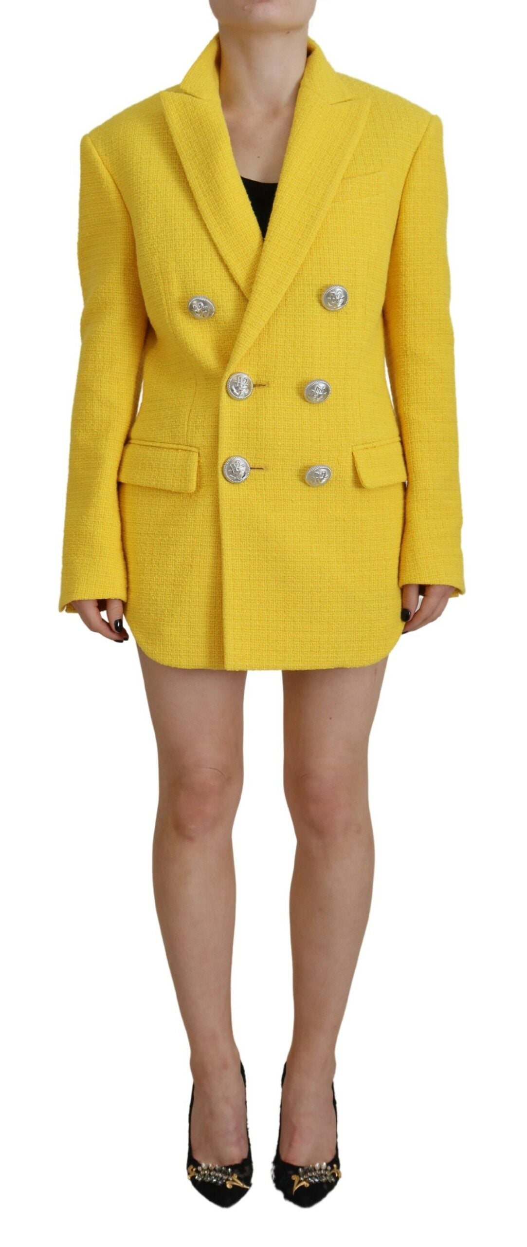 Gelbes Peak Zweireihiges Anzug-Blazer-Short-Set