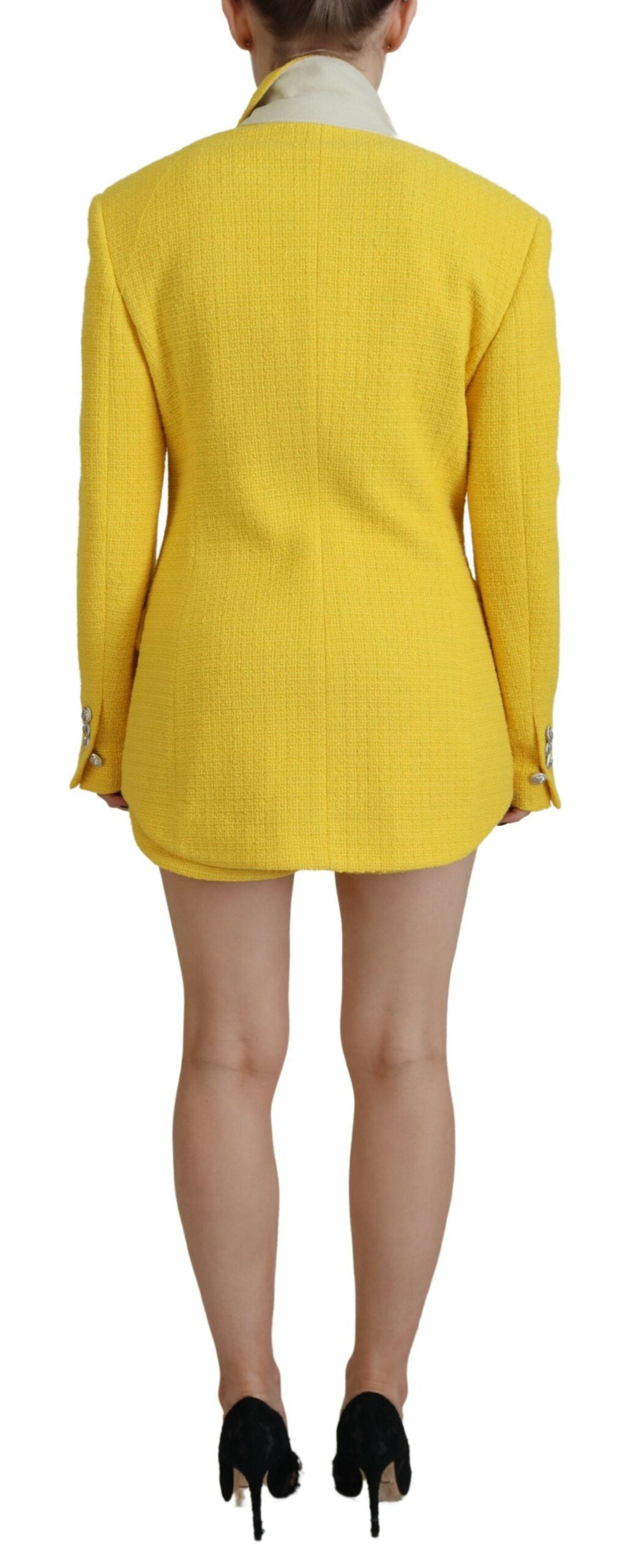 Gelbes Peak Zweireihiges Anzug-Blazer-Short-Set