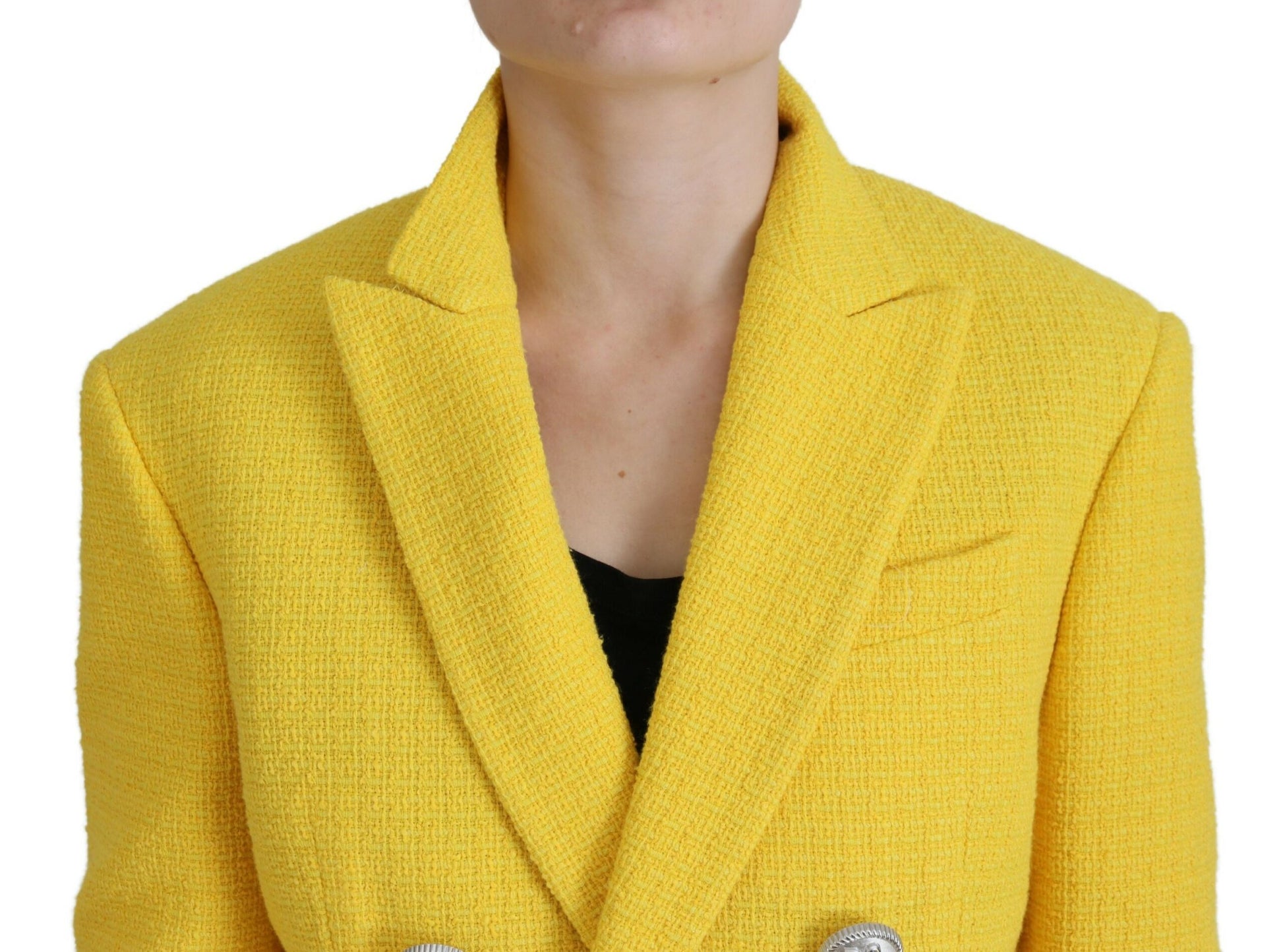 Gelbes Peak Zweireihiges Anzug-Blazer-Short-Set