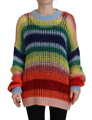 Mehrfarbiger Pullover aus gestricktem Mohair mit Rundhalsausschnitt