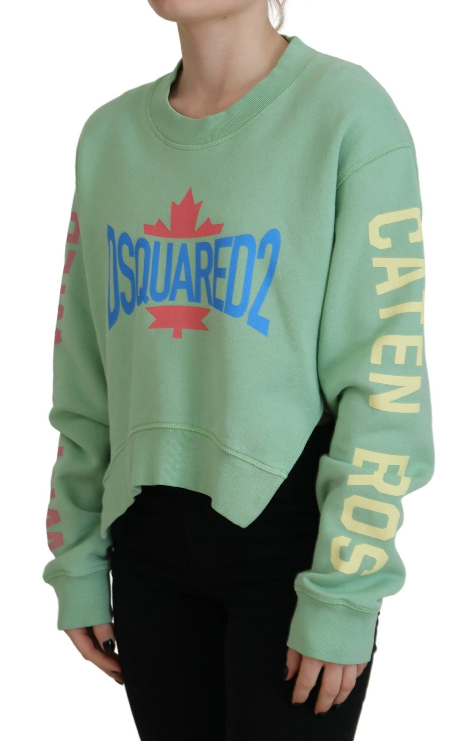 Grüner Pullover mit Rundhalsausschnitt und langem Ärmel und Logo-Aufdruck