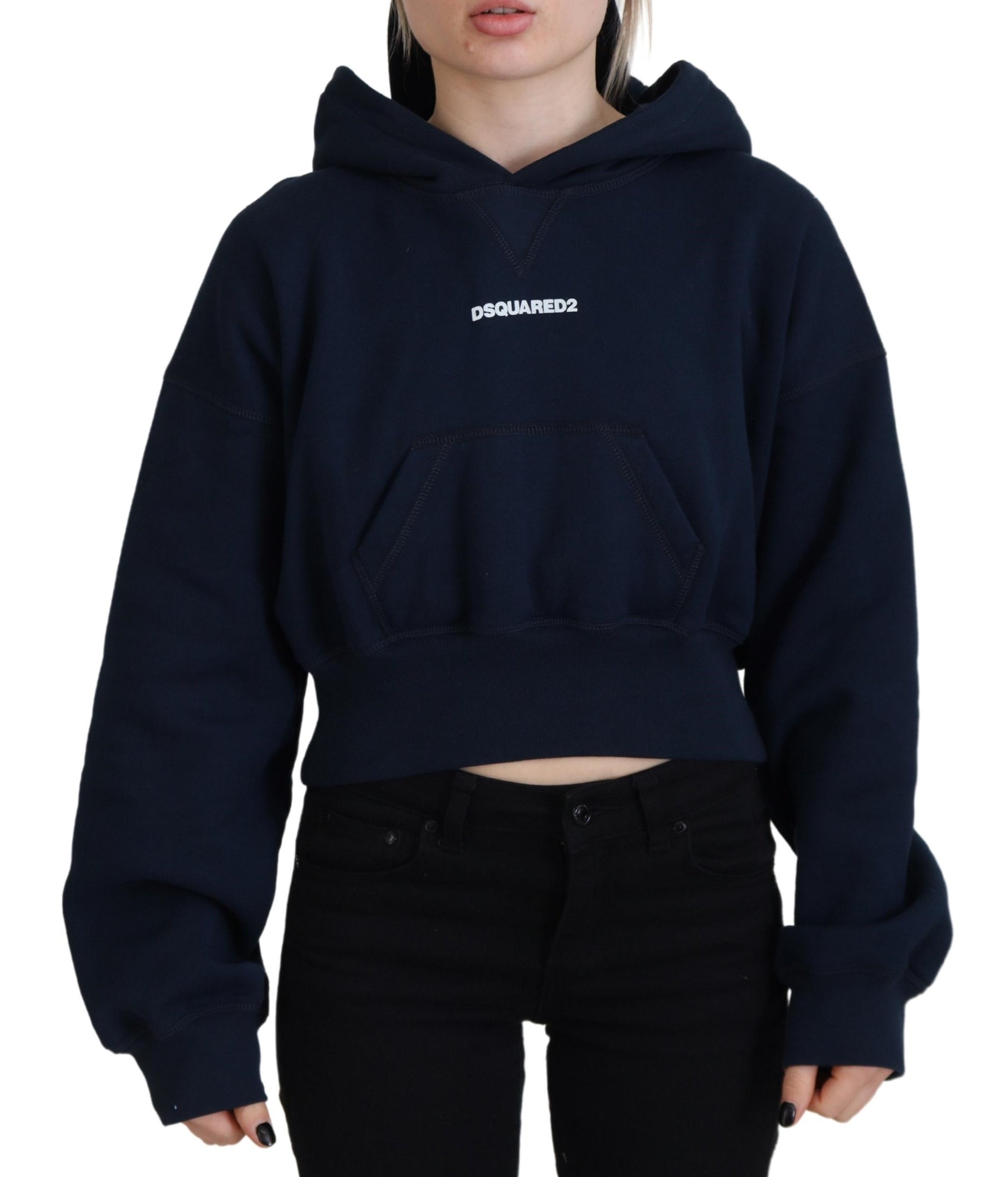 Blauer Langarmpullover mit Kapuze und Logo-Print