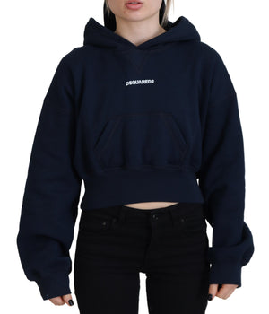 Blauer Langarmpullover mit Kapuze und Logo-Print