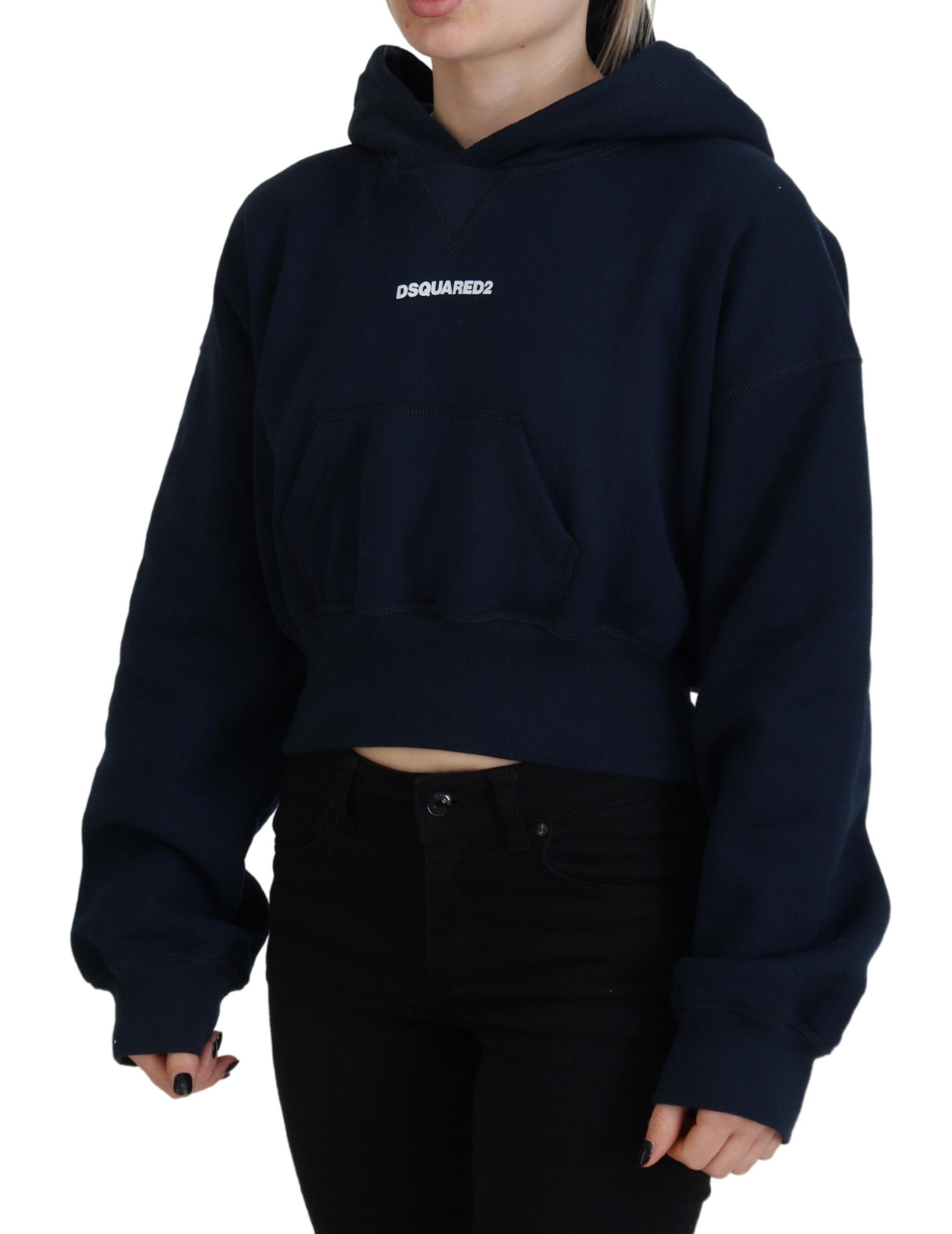 Blauer Langarmpullover mit Kapuze und Logo-Print