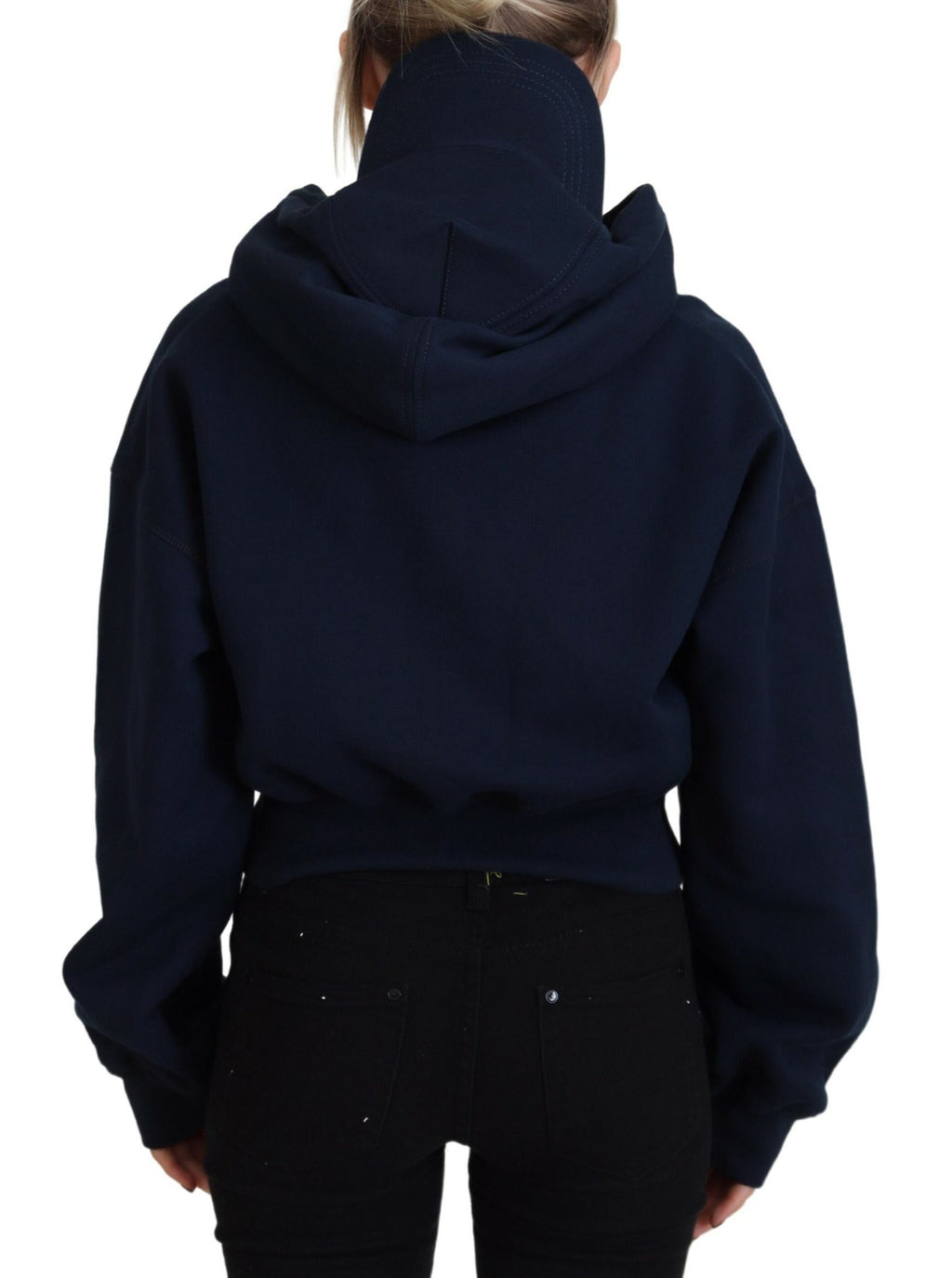 Blauer Langarmpullover mit Kapuze und Logo-Print