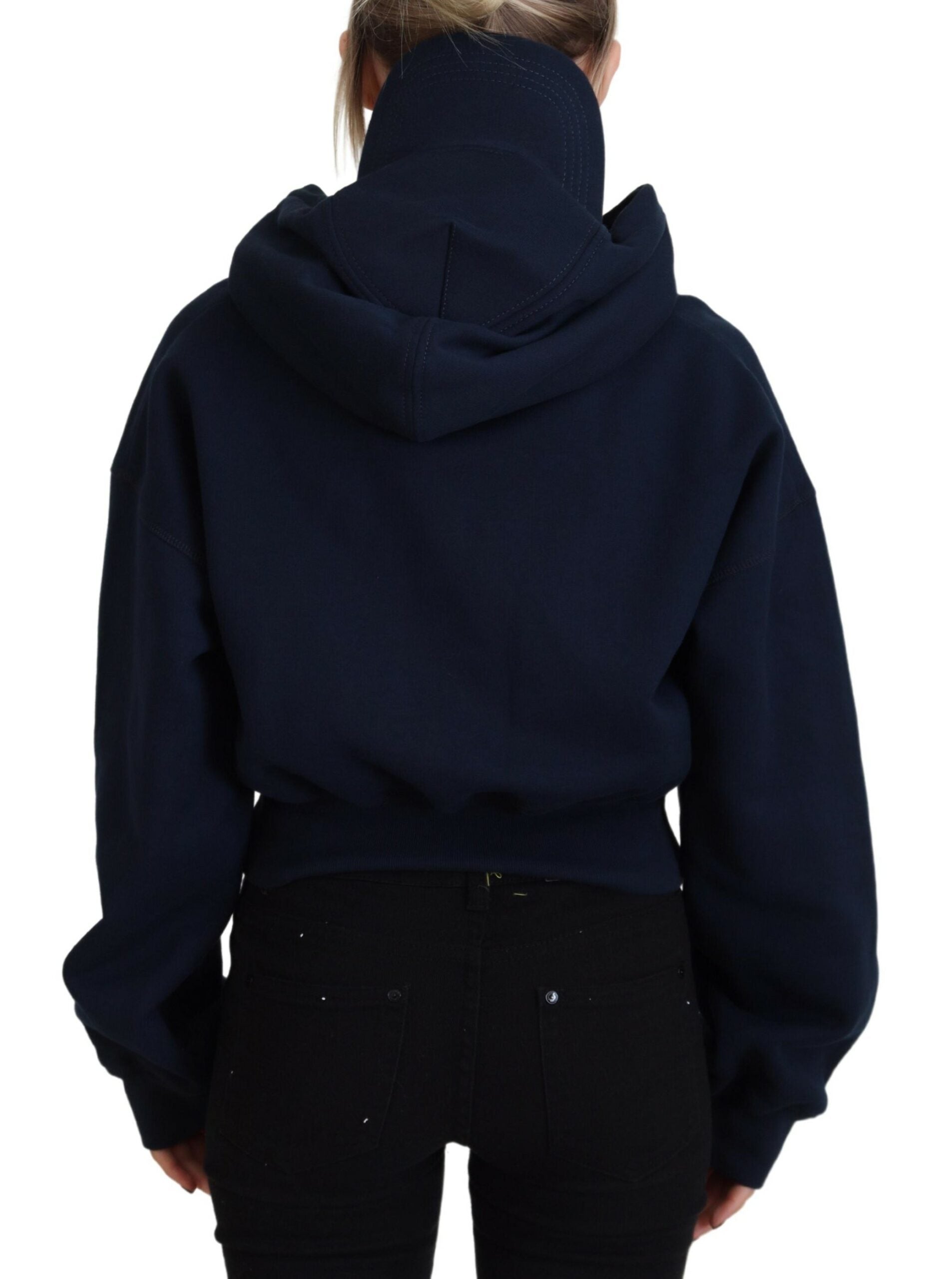 Blauer Langarmpullover mit Kapuze und Logo-Print