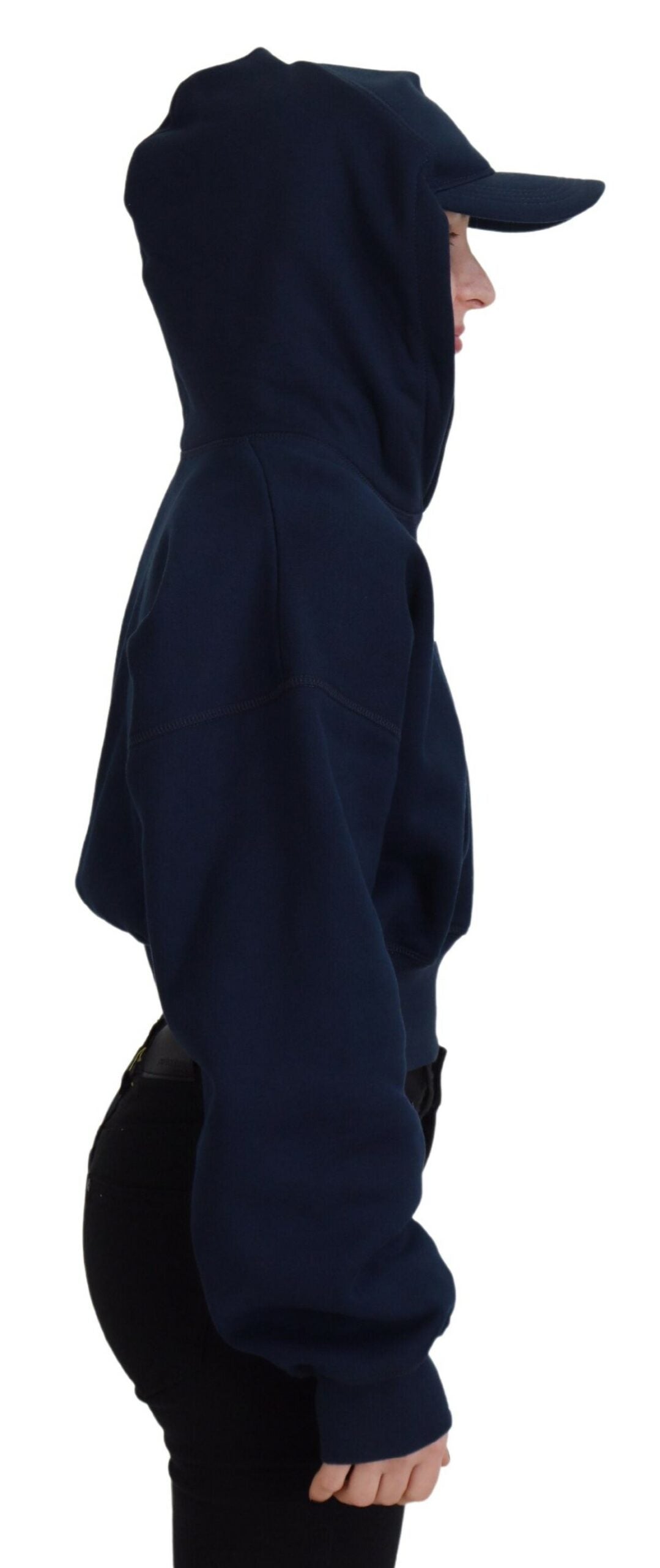Blauer Langarmpullover mit Kapuze und Logo-Print