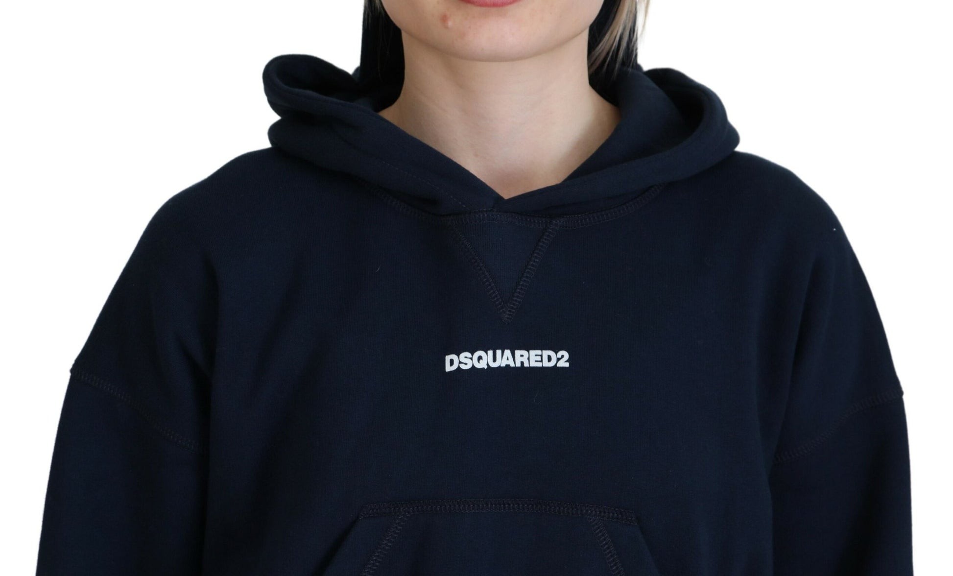 Blauer Langarmpullover mit Kapuze und Logo-Print