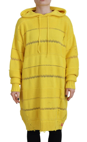 Gelber Kapuzenpullover aus gestrickter Baumwolle