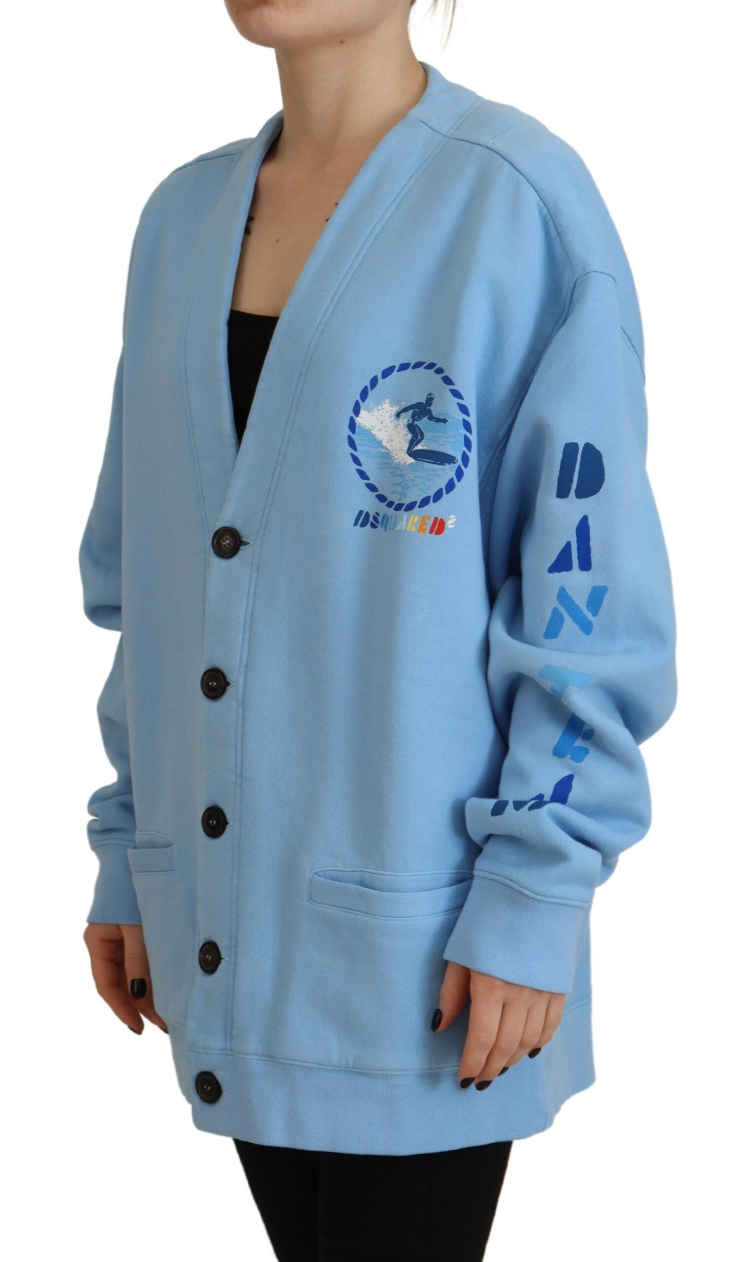 Blauer Strickjackenpullover aus Baumwolle mit Knöpfen