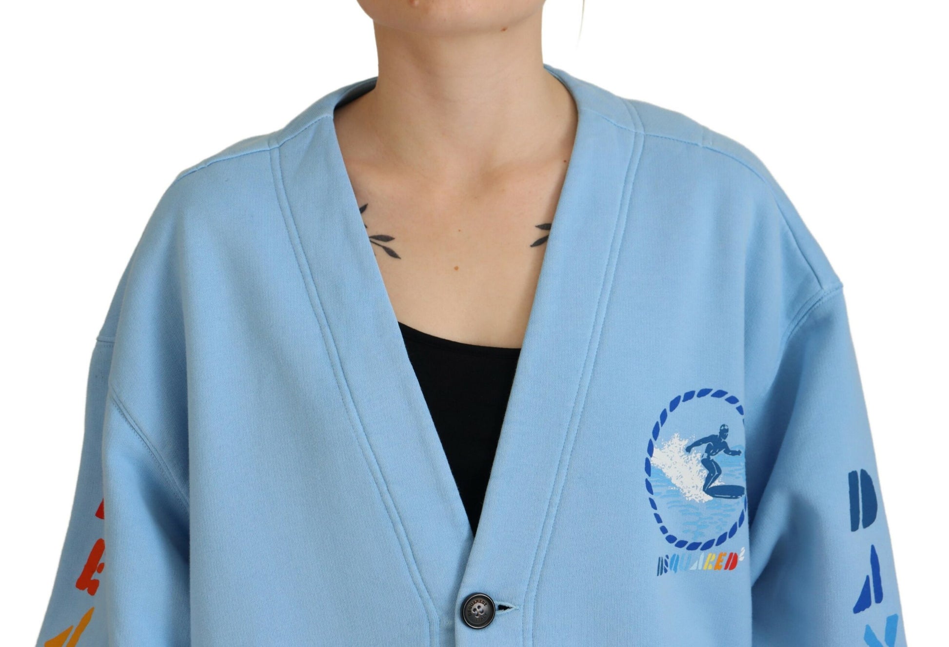 Blauer Strickjackenpullover aus Baumwolle mit Knöpfen