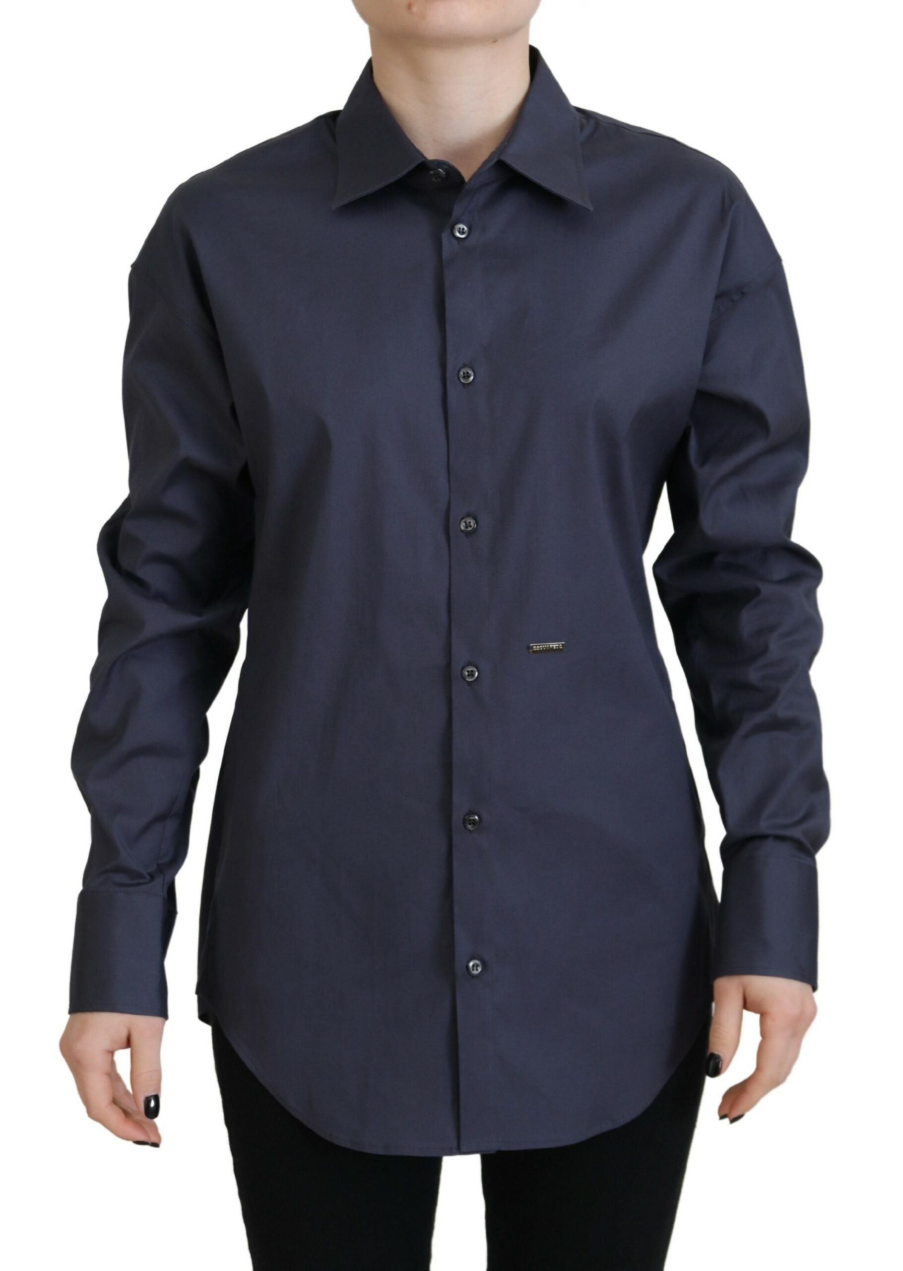 Marineblaues Hemdoberteil aus Baumwolle mit Button-Down-Kragen
