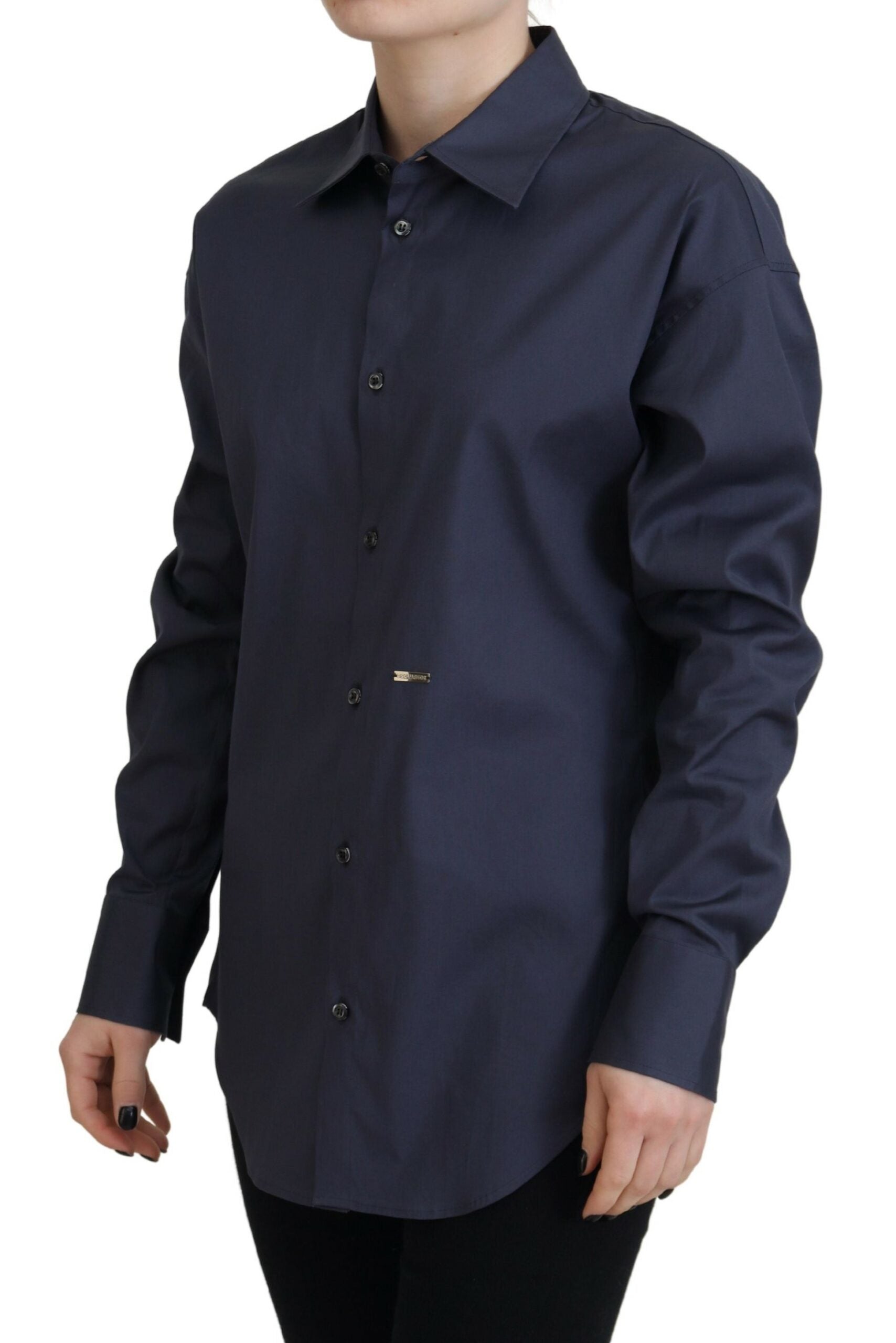 Marineblaues Hemdoberteil aus Baumwolle mit Button-Down-Kragen