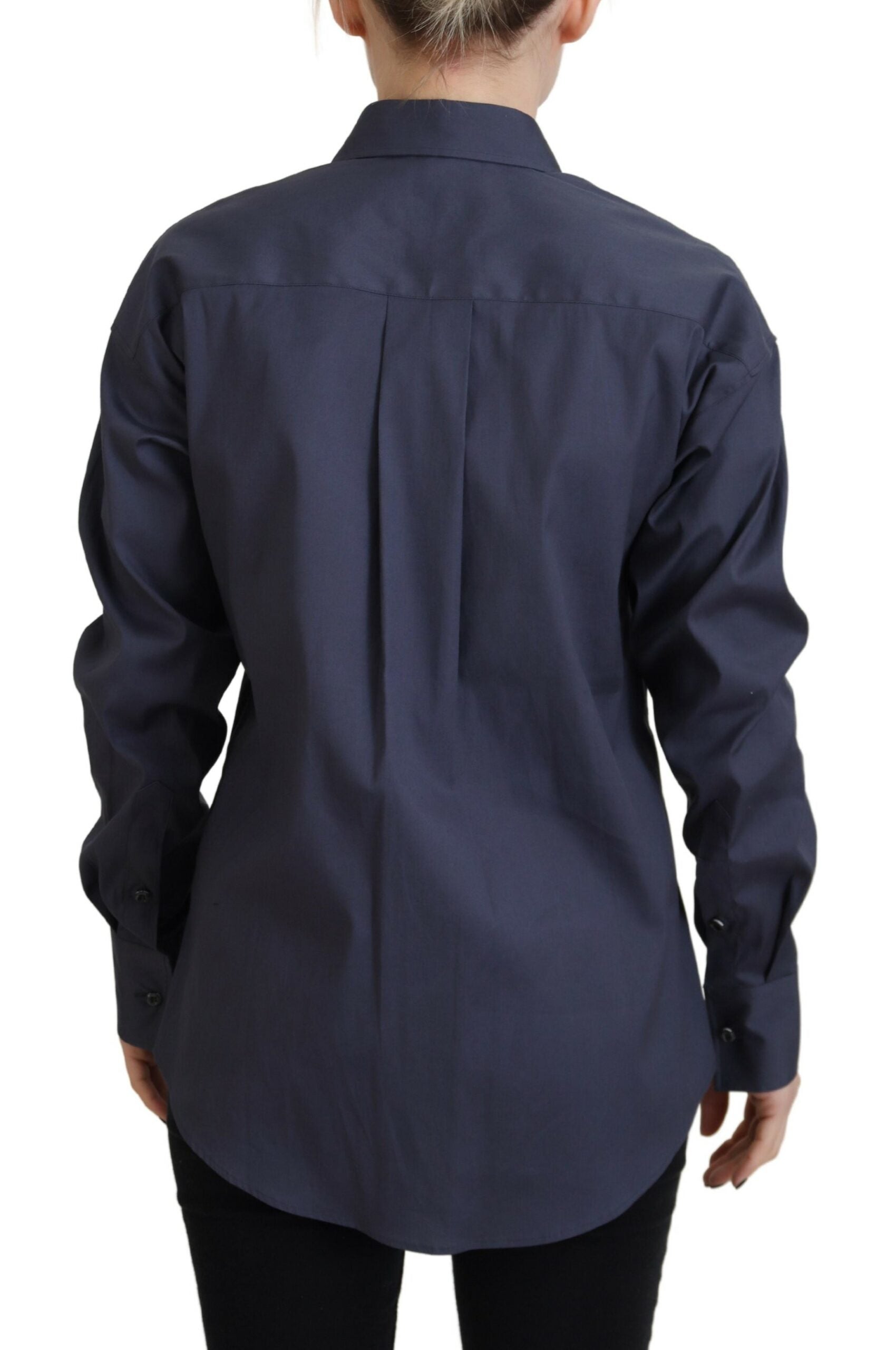 Marineblaues Hemdoberteil aus Baumwolle mit Button-Down-Kragen