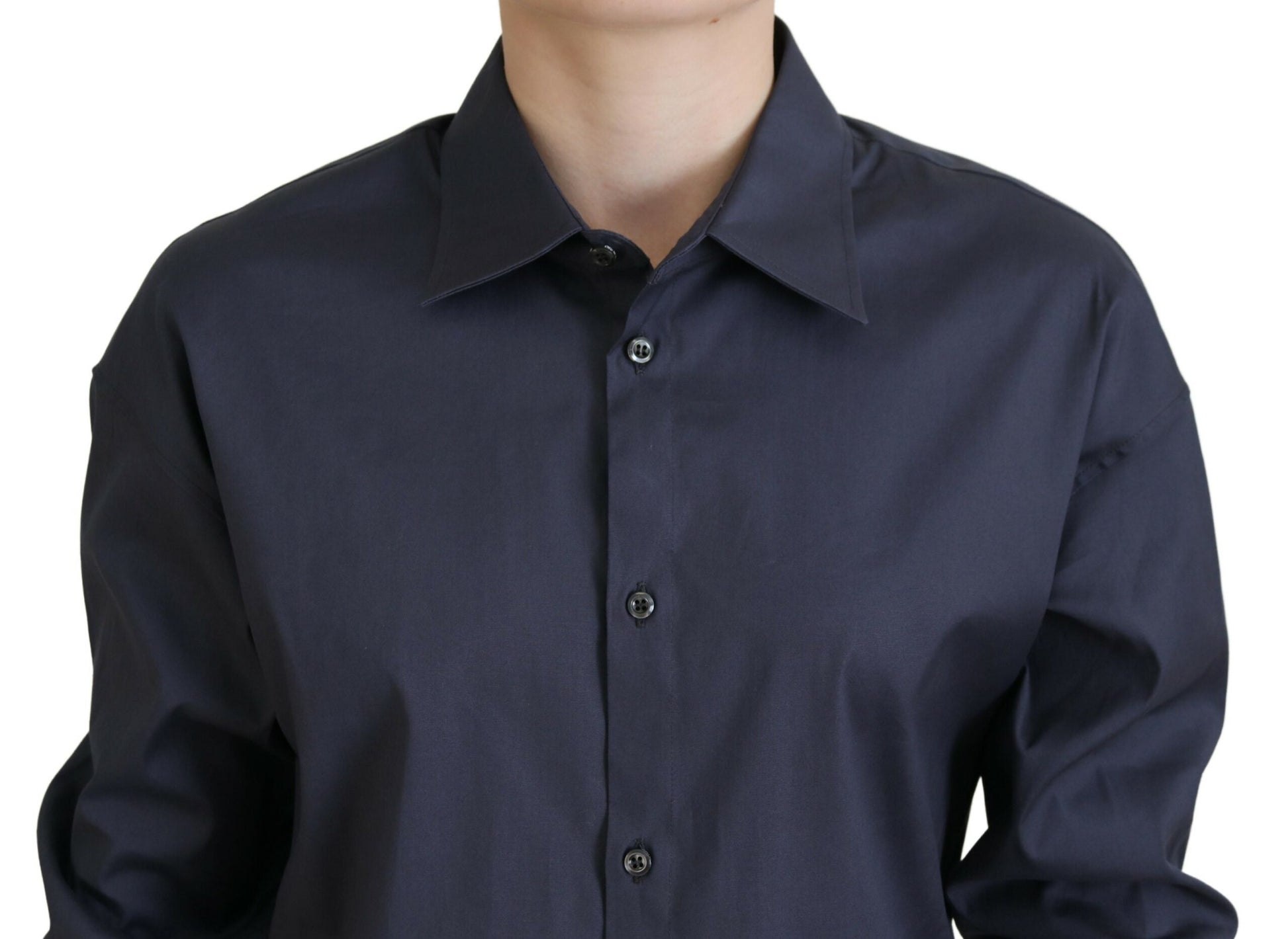 Marineblaues Hemdoberteil aus Baumwolle mit Button-Down-Kragen