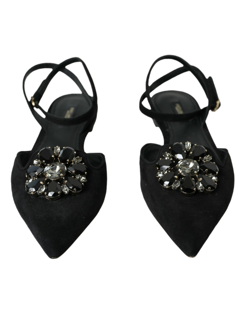 Schwarze Ledersandalen mit Kristallen