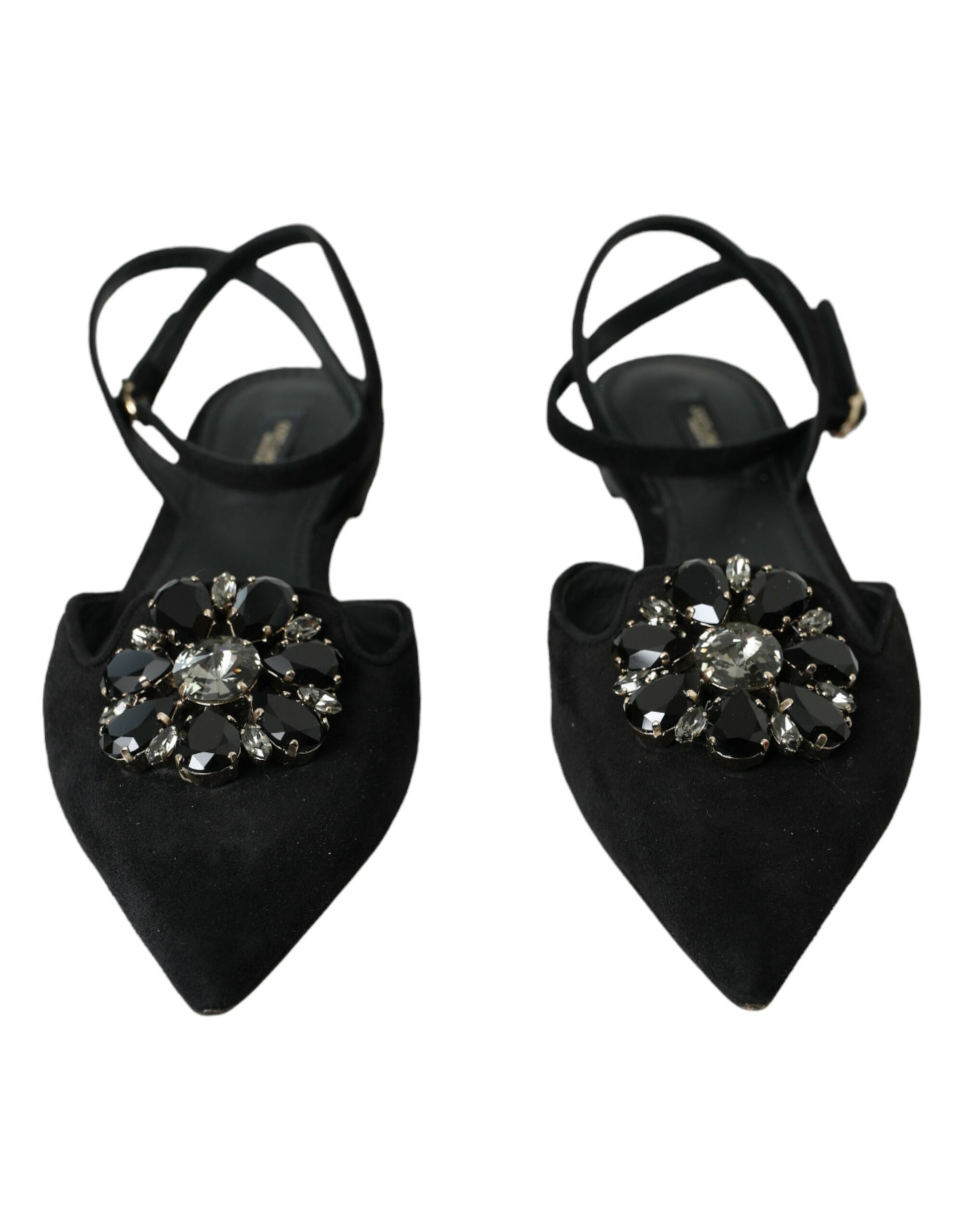 Schwarze Ledersandalen mit Kristallen