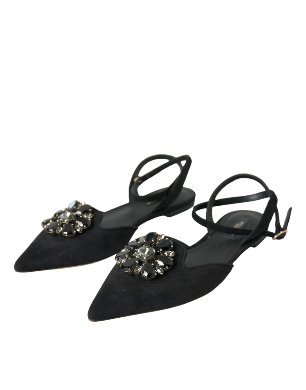 Schwarze Ledersandalen mit Kristallen