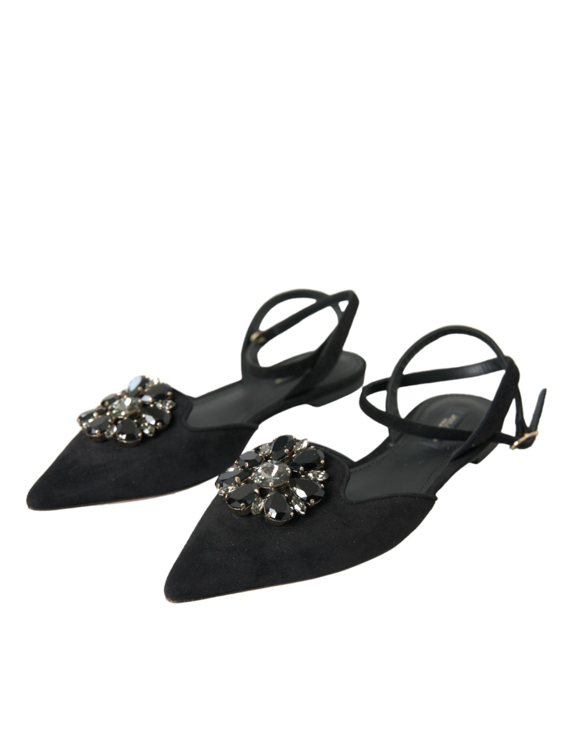 Schwarze Ledersandalen mit Kristallen