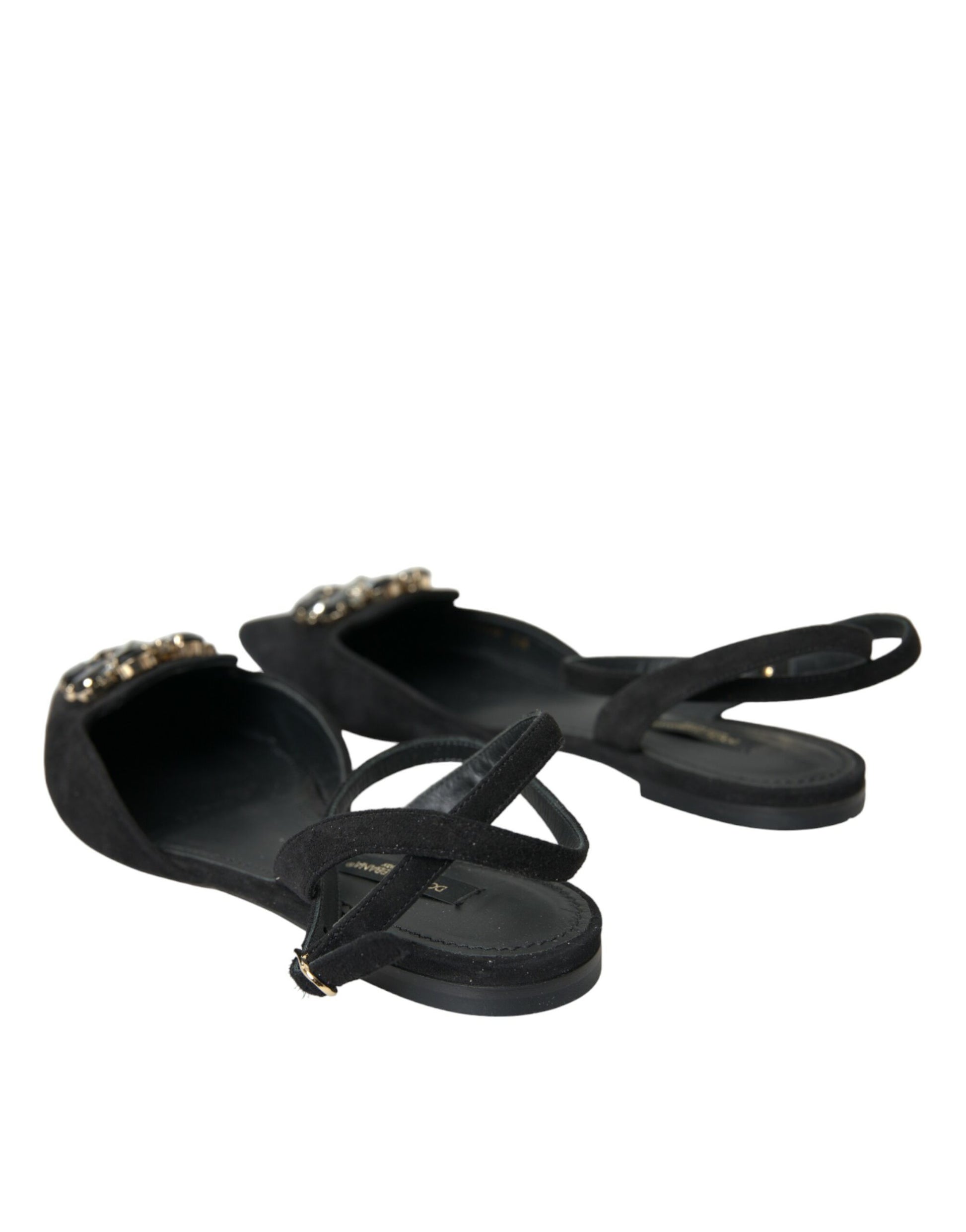 Schwarze Ledersandalen mit Kristallen