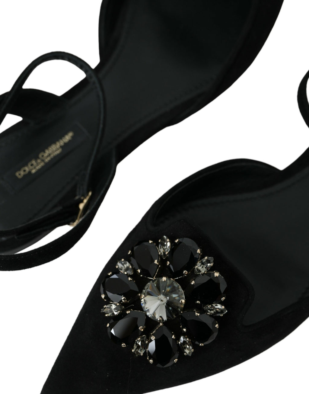 Schwarze Ledersandalen mit Kristallen