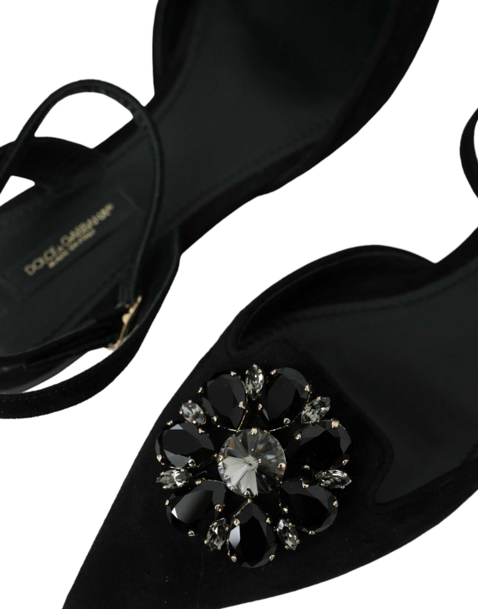 Schwarze Ledersandalen mit Kristallen