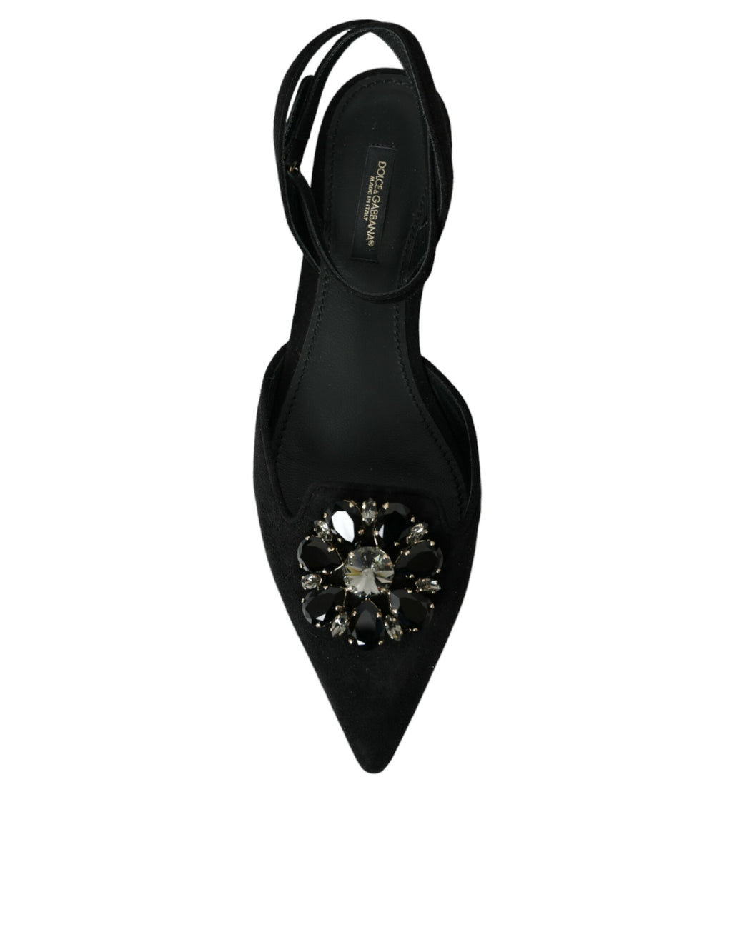 Schwarze Ledersandalen mit Kristallen