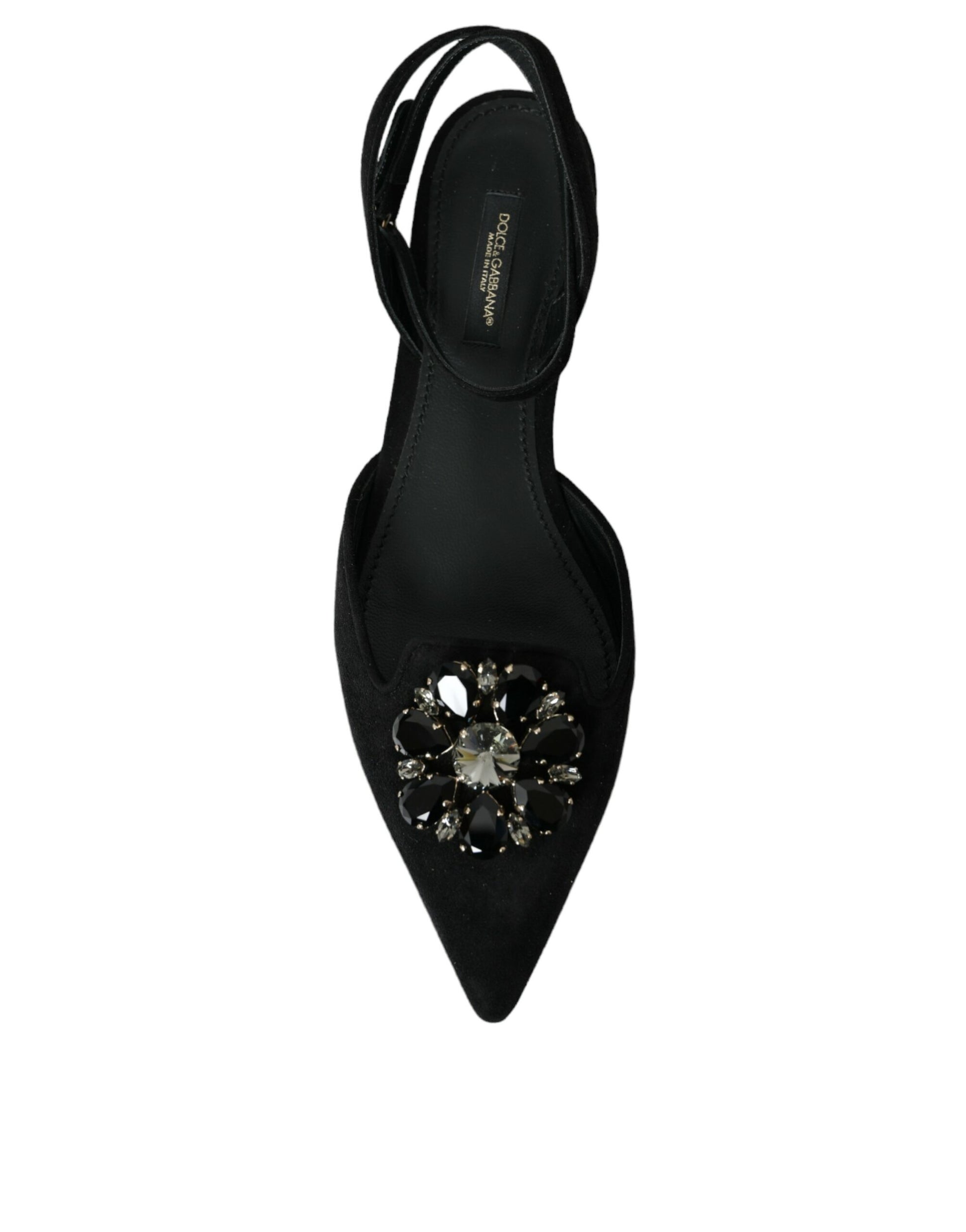 Schwarze Ledersandalen mit Kristallen