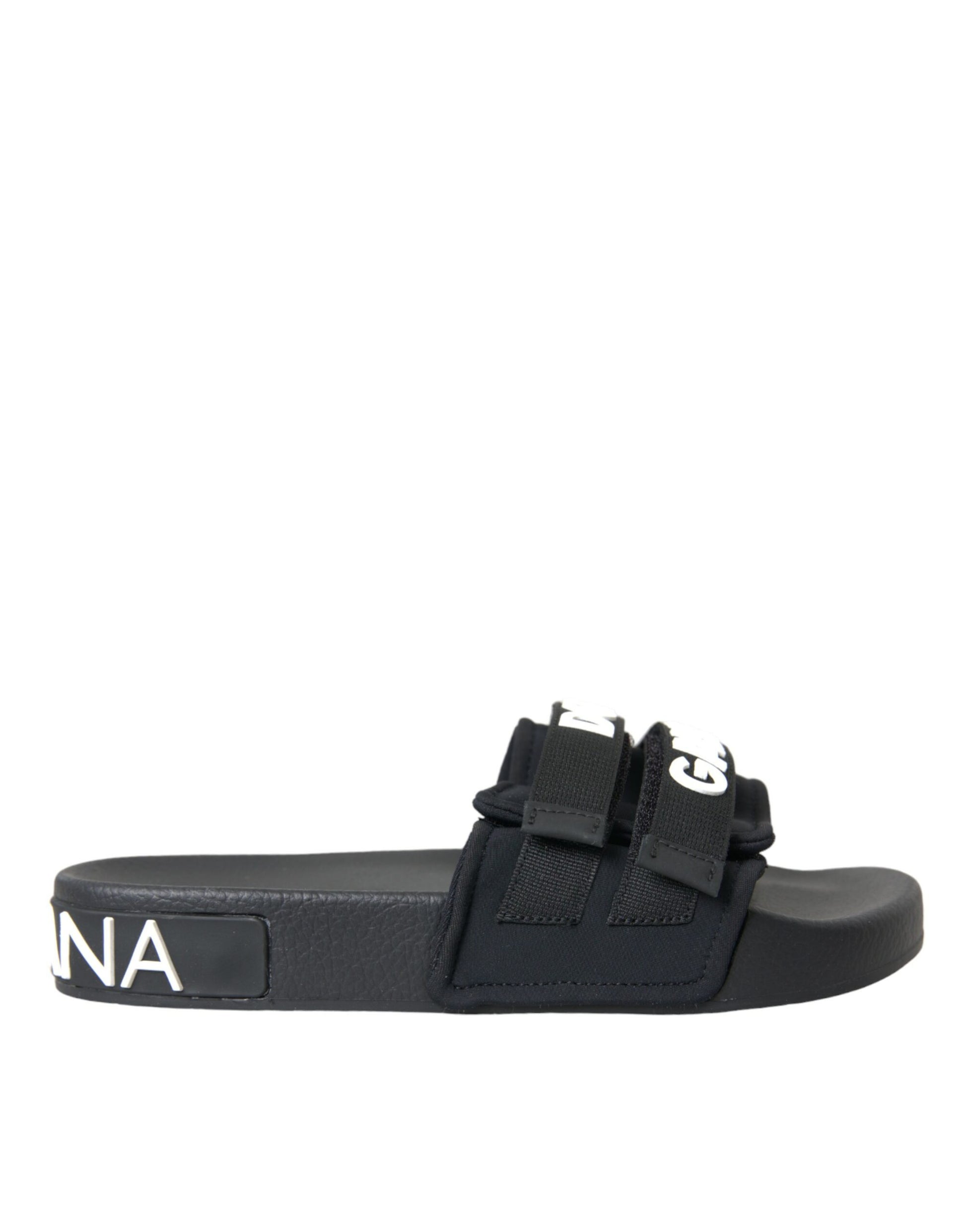 Schwarze Neopren-Slides Flats Beachwear Schuhe