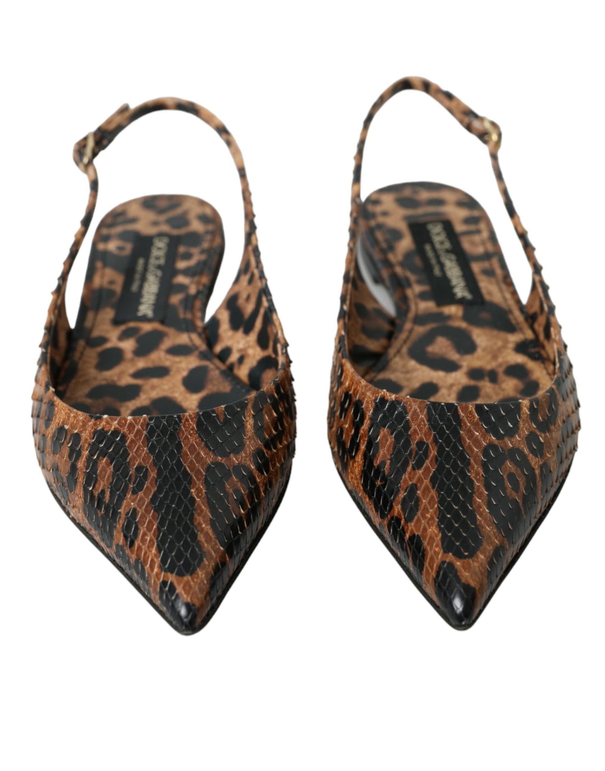Braune Slingback-Schuhe mit Leopardenmuster und exotischer Haut