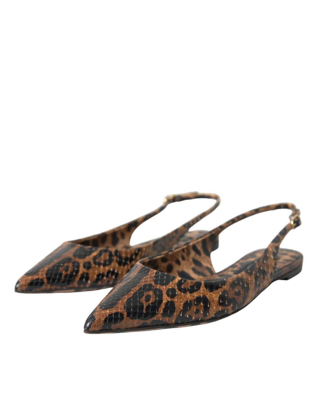 Braune Slingback-Schuhe mit Leopardenmuster und exotischer Haut