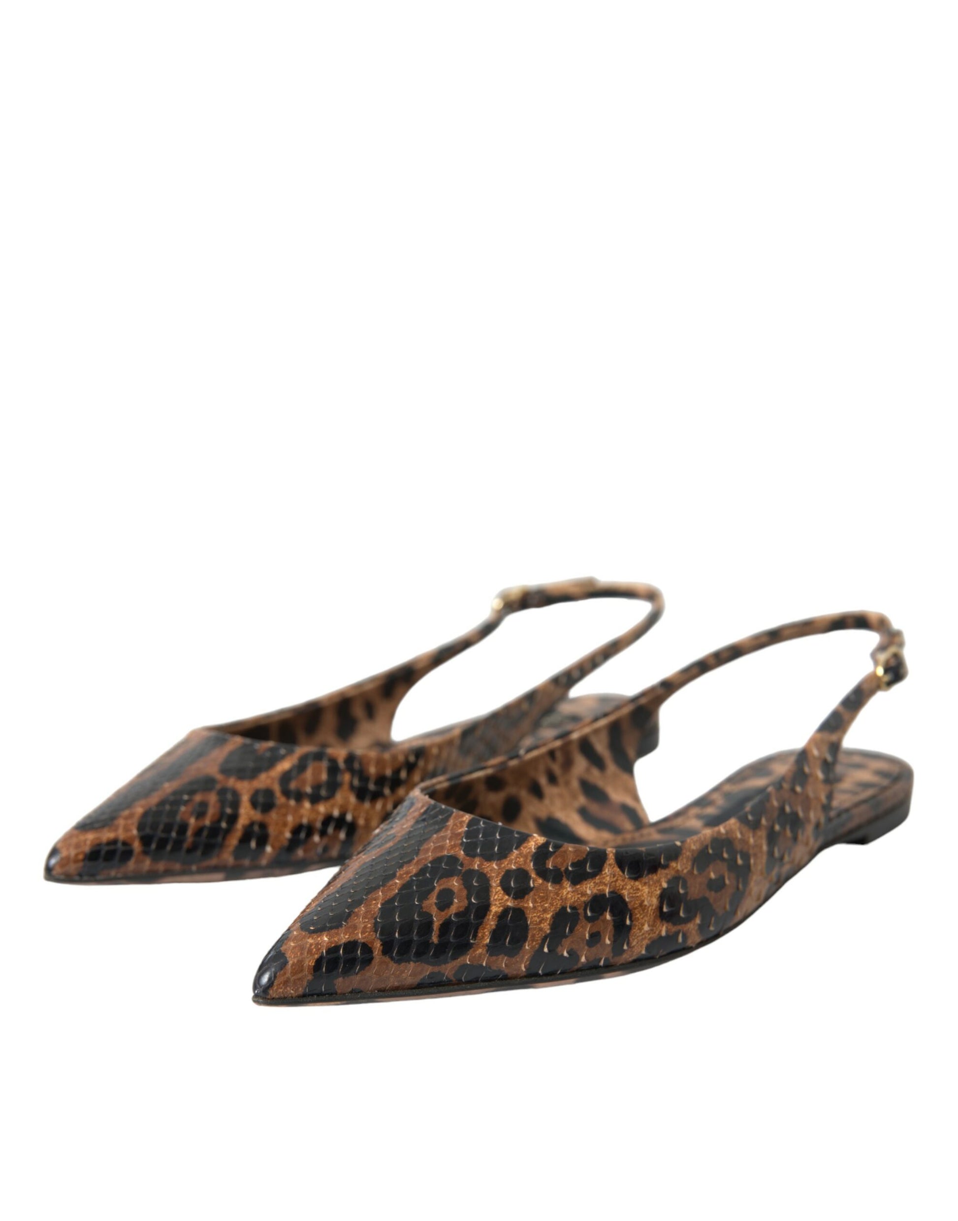 Braune Slingback-Schuhe mit Leopardenmuster und exotischer Haut