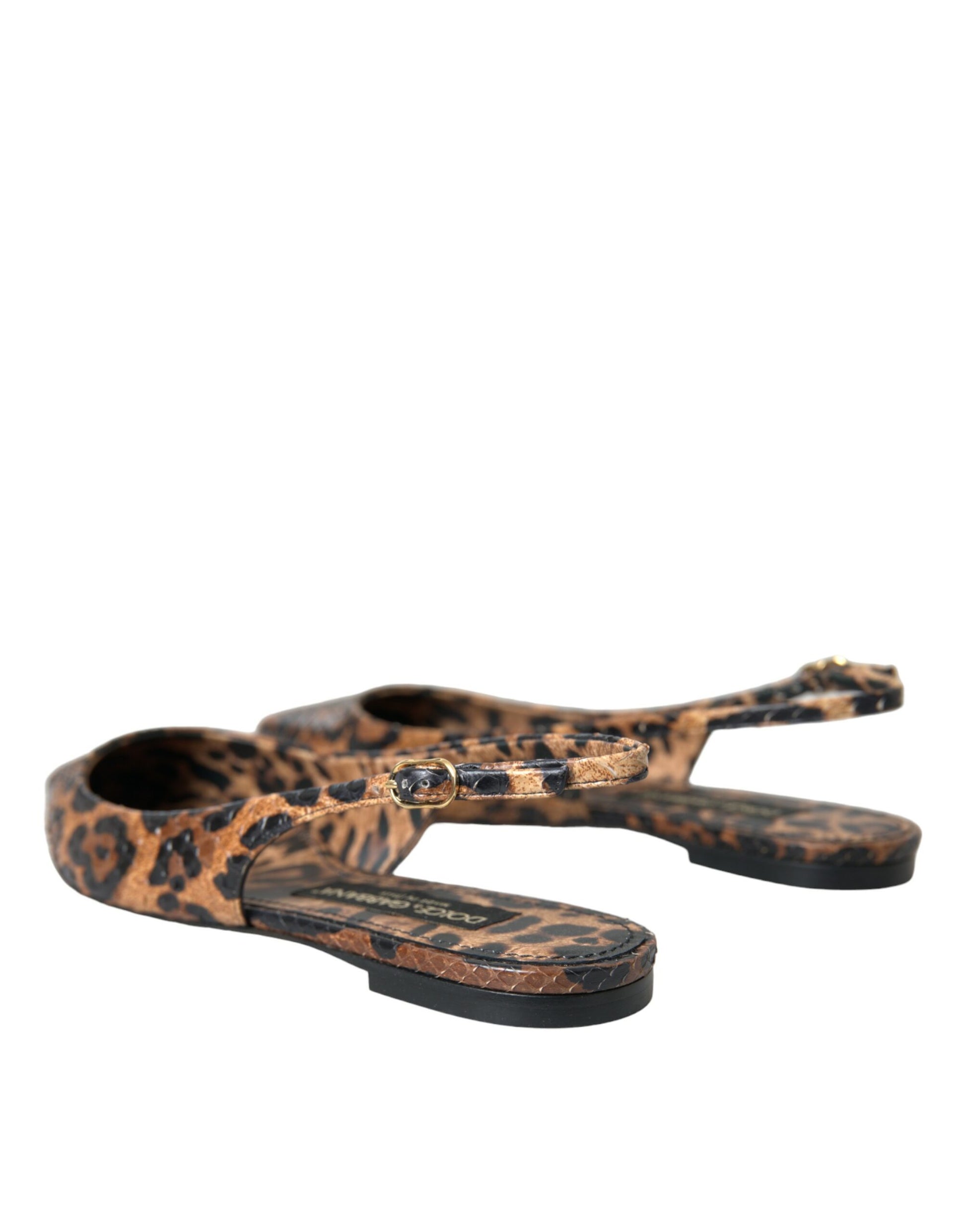Braune Slingback-Schuhe mit Leopardenmuster und exotischer Haut