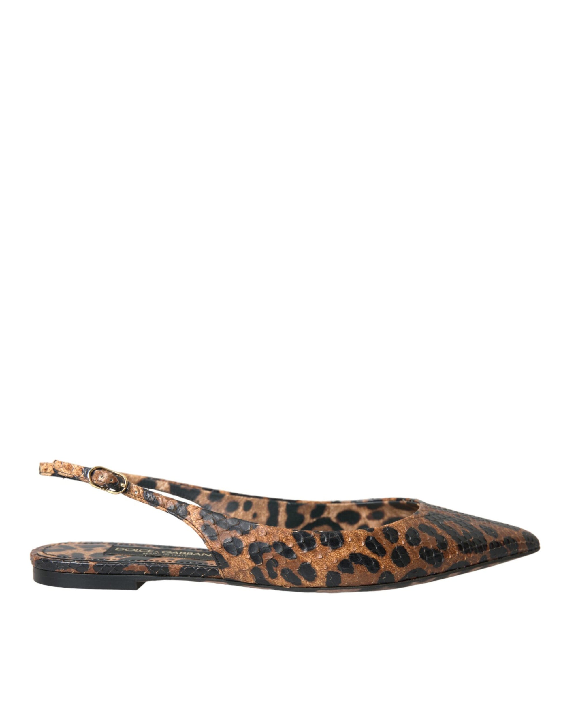 Braune Slingback-Schuhe mit Leopardenmuster und exotischer Haut