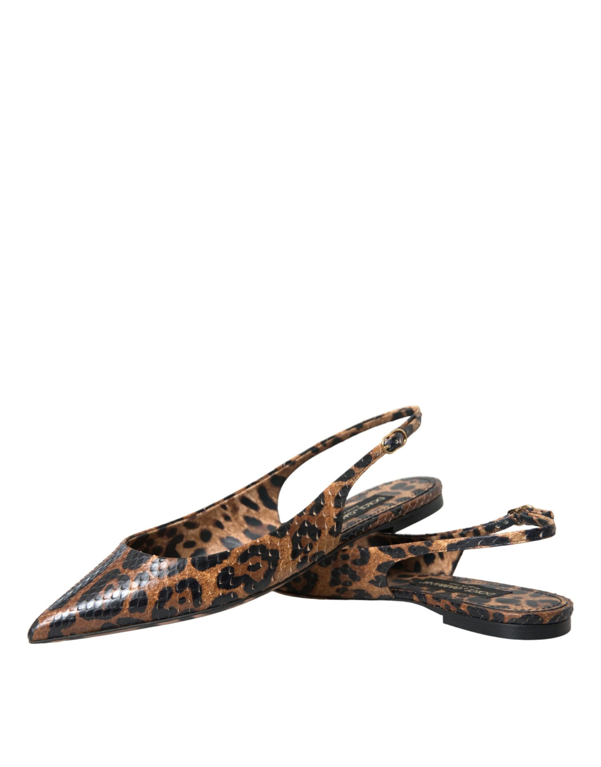 Braune Slingback-Schuhe mit Leopardenmuster und exotischer Haut