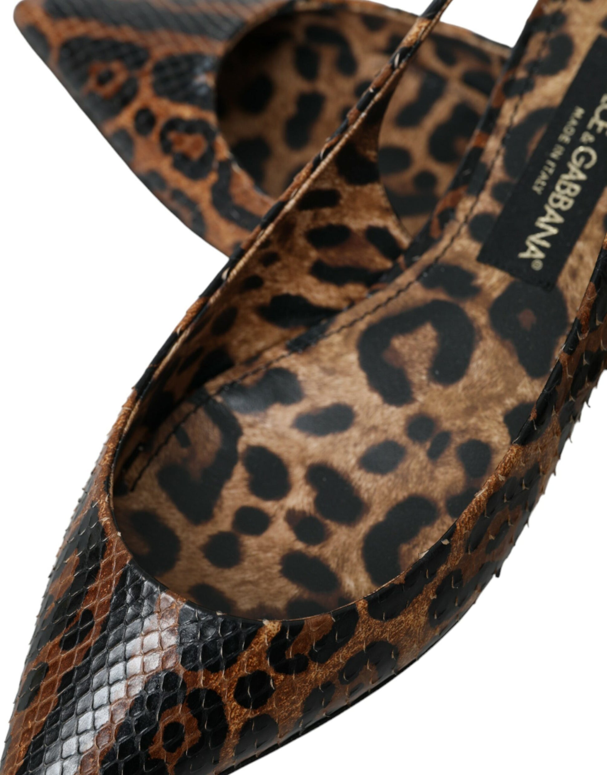 Braune Slingback-Schuhe mit Leopardenmuster und exotischer Haut