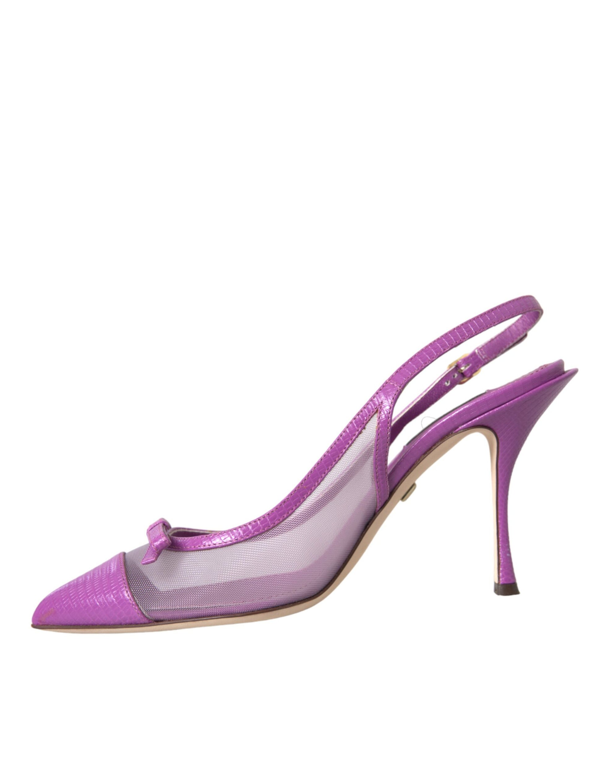 Lila Leder Mesh High Heels Slingback Schuhe