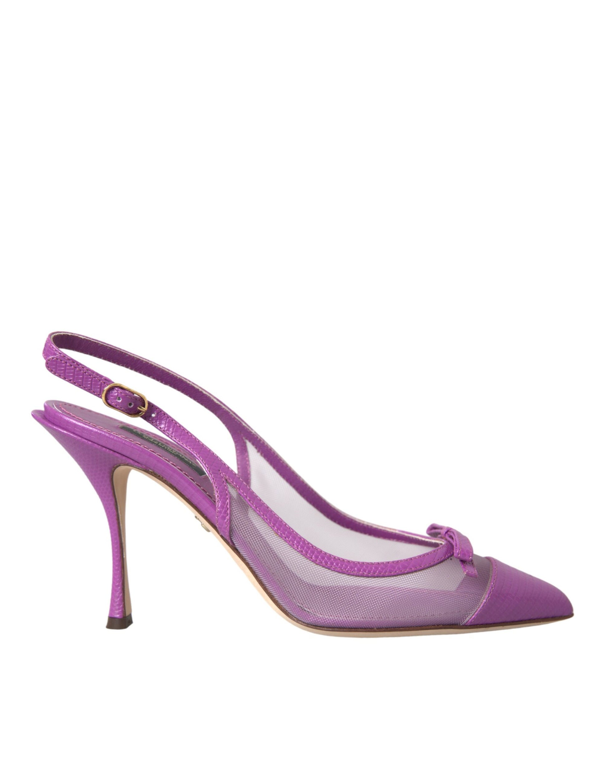 Lila Leder Mesh High Heels Slingback Schuhe