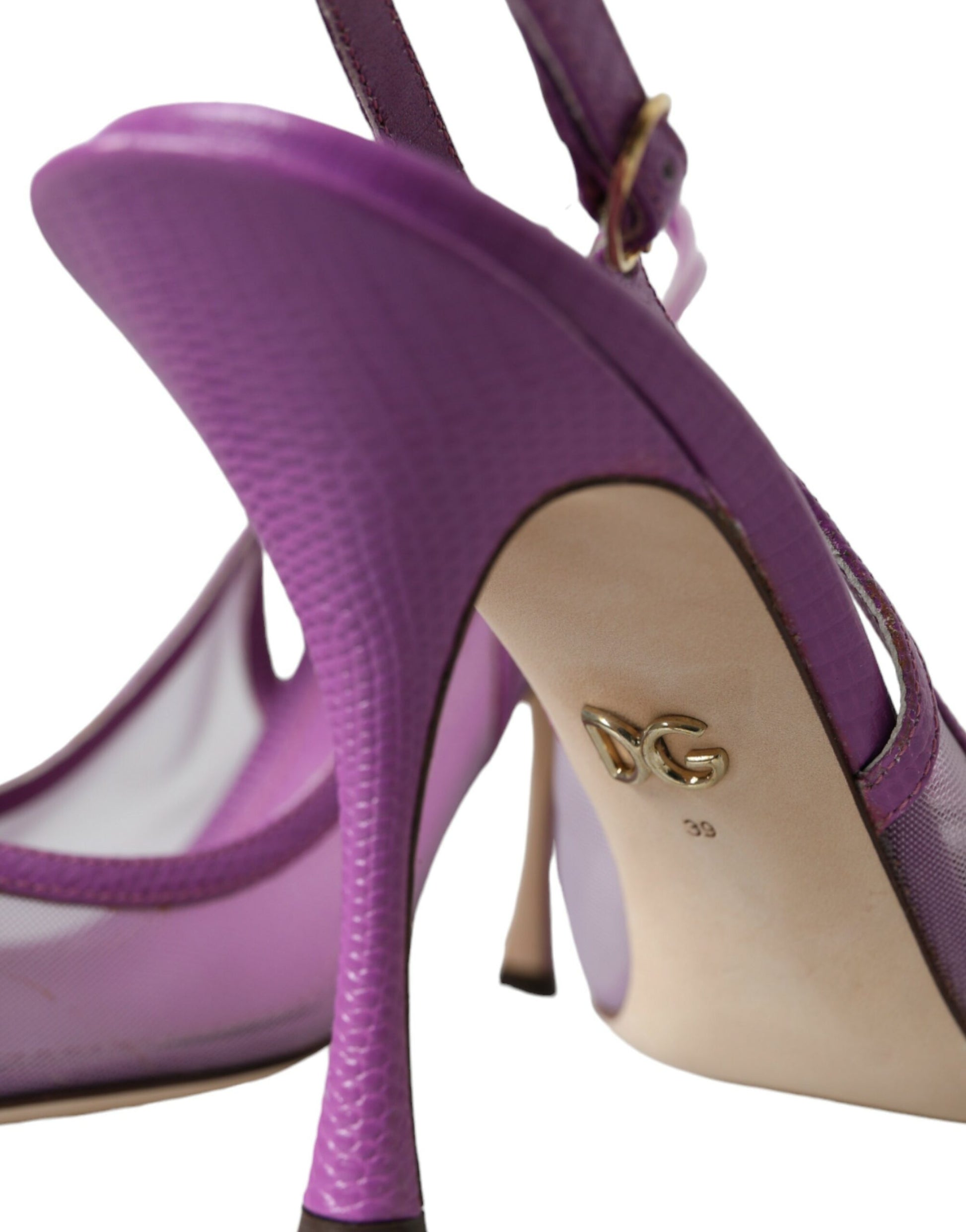 Lila Leder Mesh High Heels Slingback Schuhe