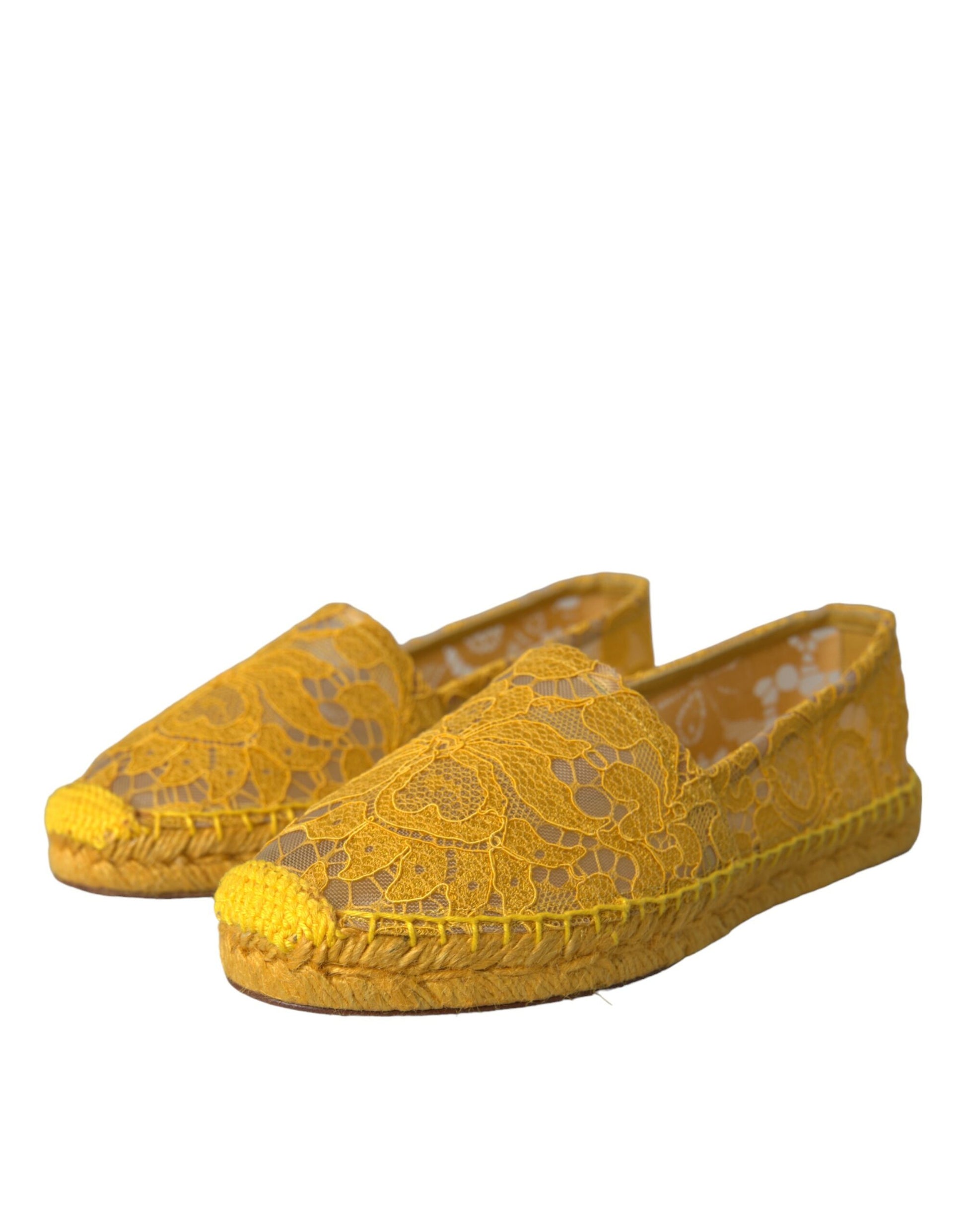 Gelbe Taormina Lace Espadrille Loafers Flats Schuhe