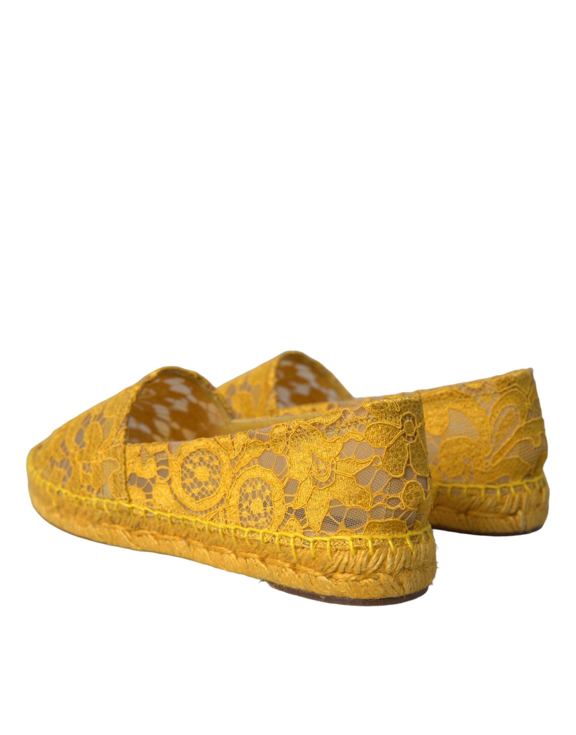 Gelbe Taormina Lace Espadrille Loafers Flats Schuhe